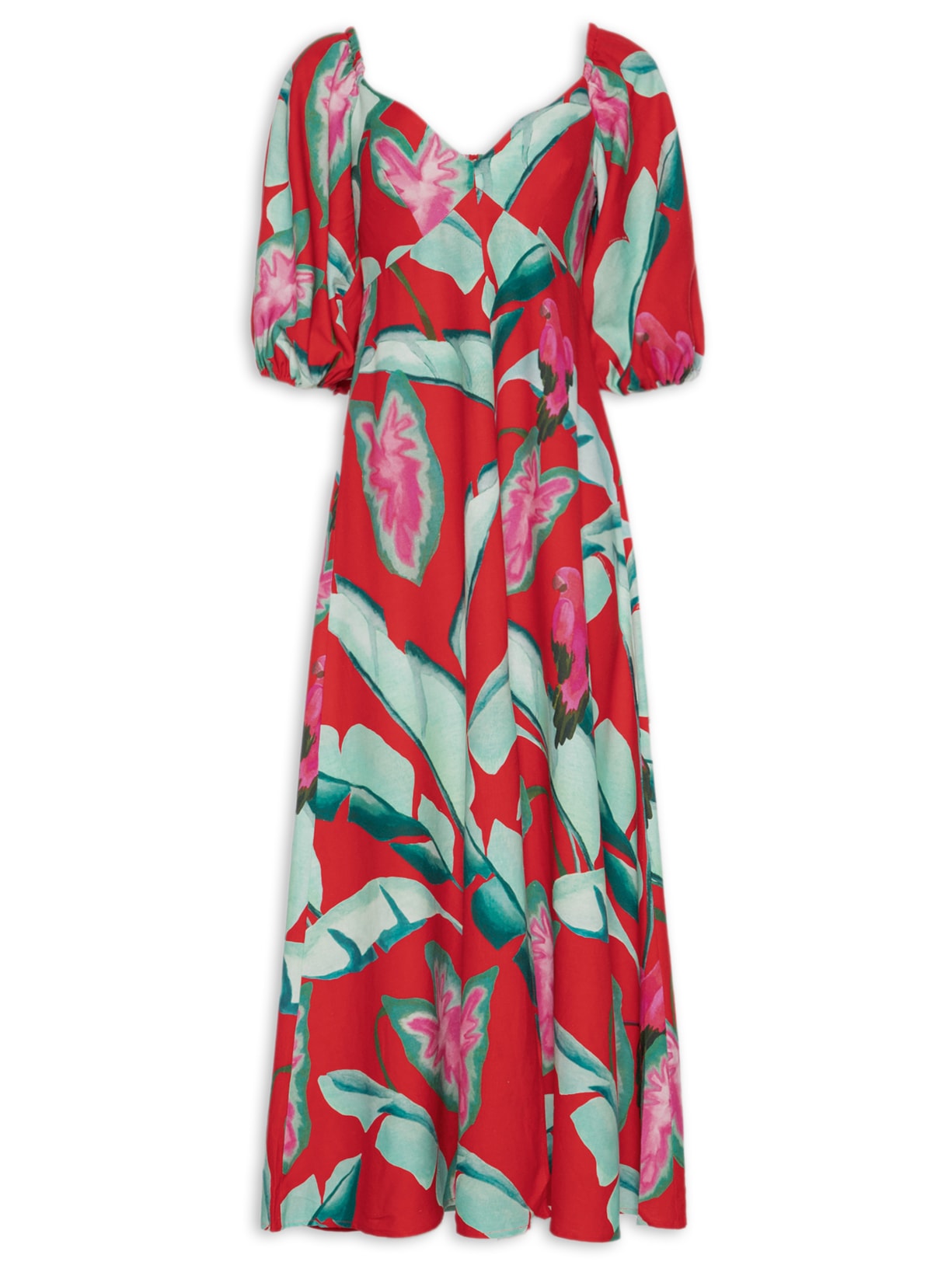 Vestido Folhagem De Verão - Vermelho