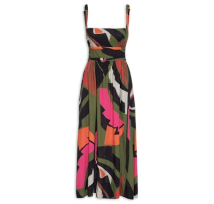 Vestido Folhagem Midi - Verde