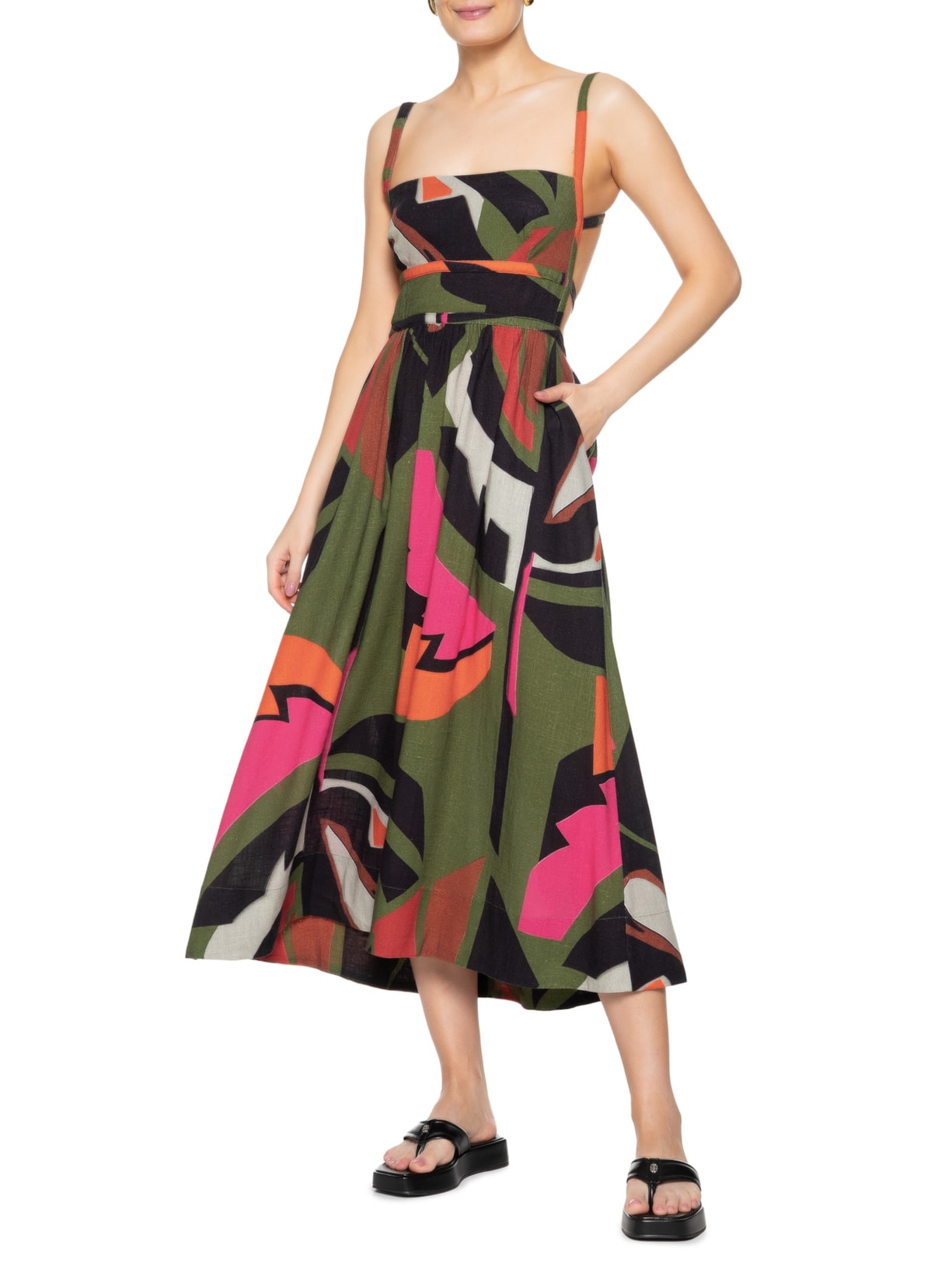 Vestido Folhagem Midi Verde Osklen