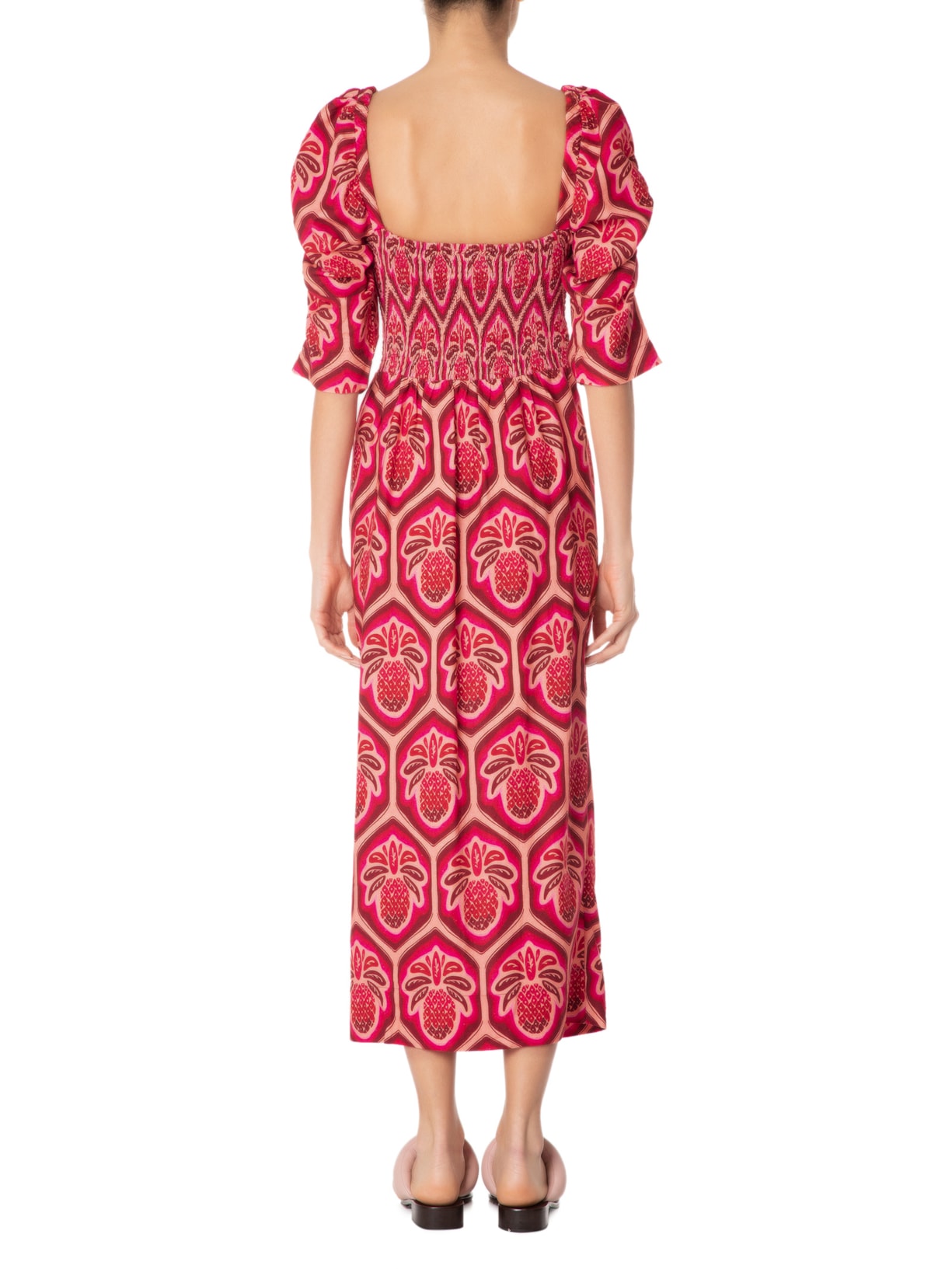 Vestido Franzido Abacaxi Cobogo Rosa Farm