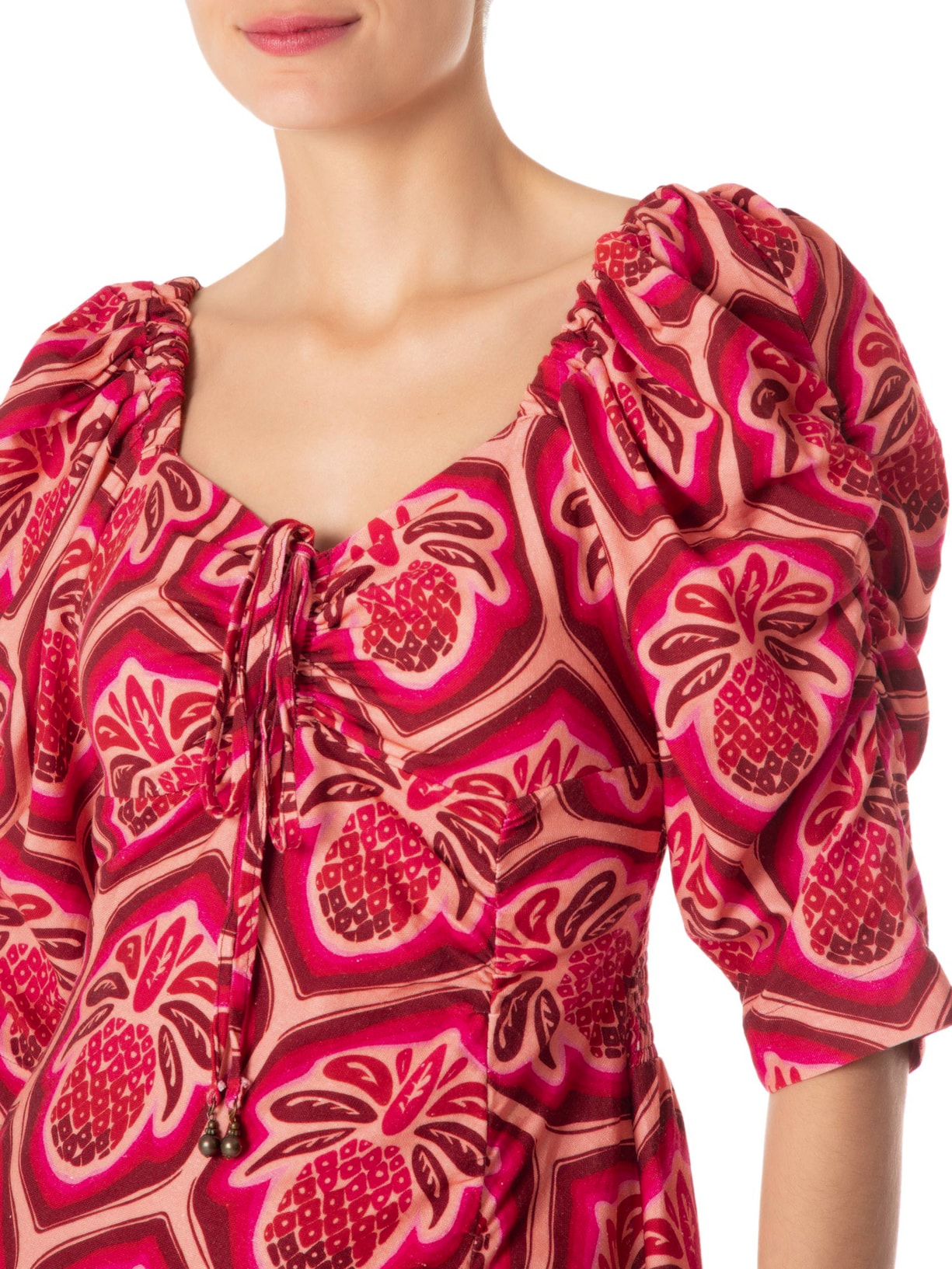 Vestido Franzido Abacaxi Cobogo Rosa Farm