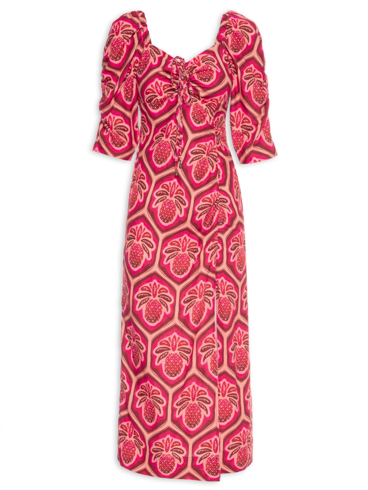 Vestido Franzido Abacaxi Cobogo Rosa Farm