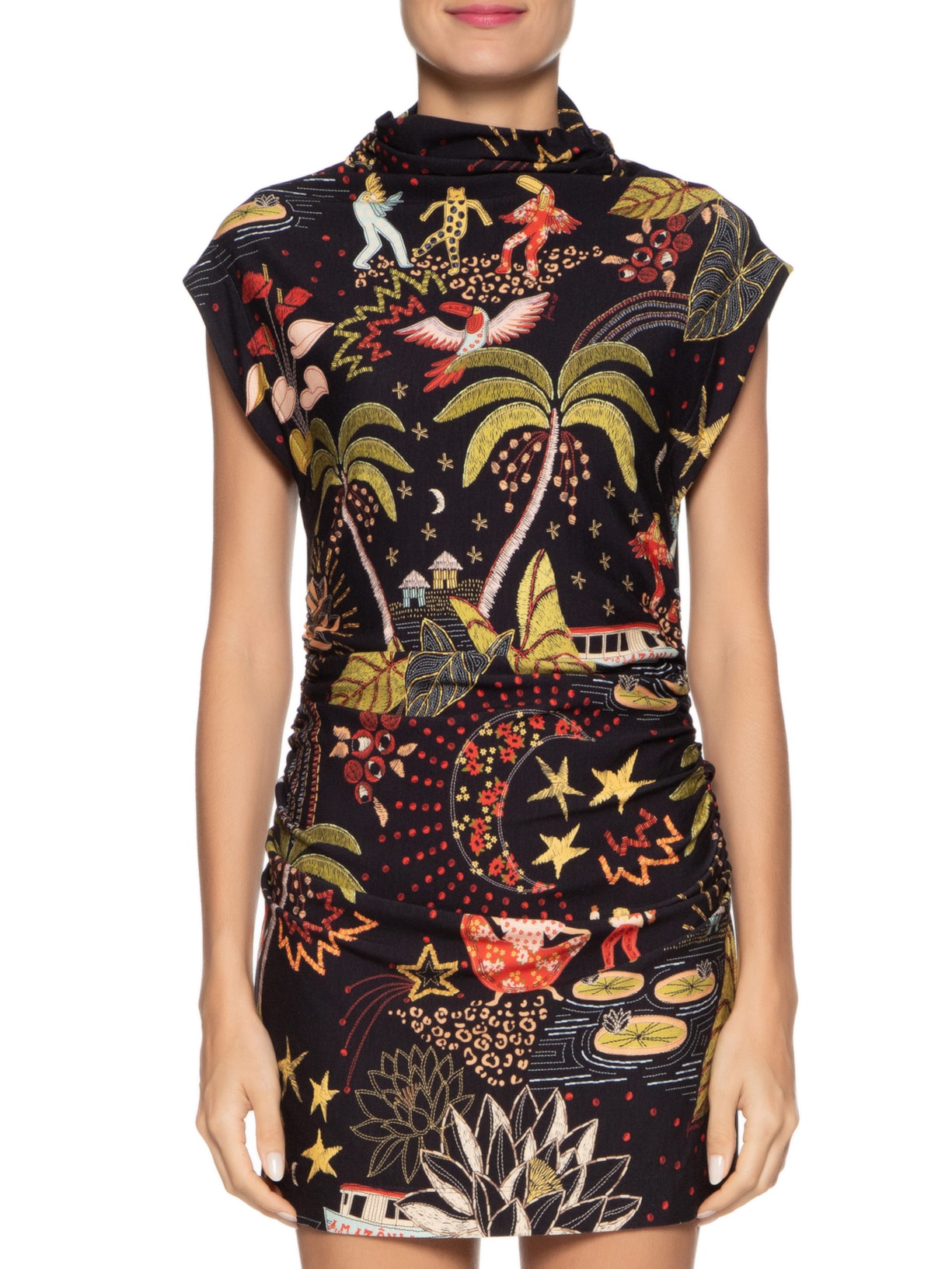 Vestido Franzido Carnaval Das Águas Preto Farm