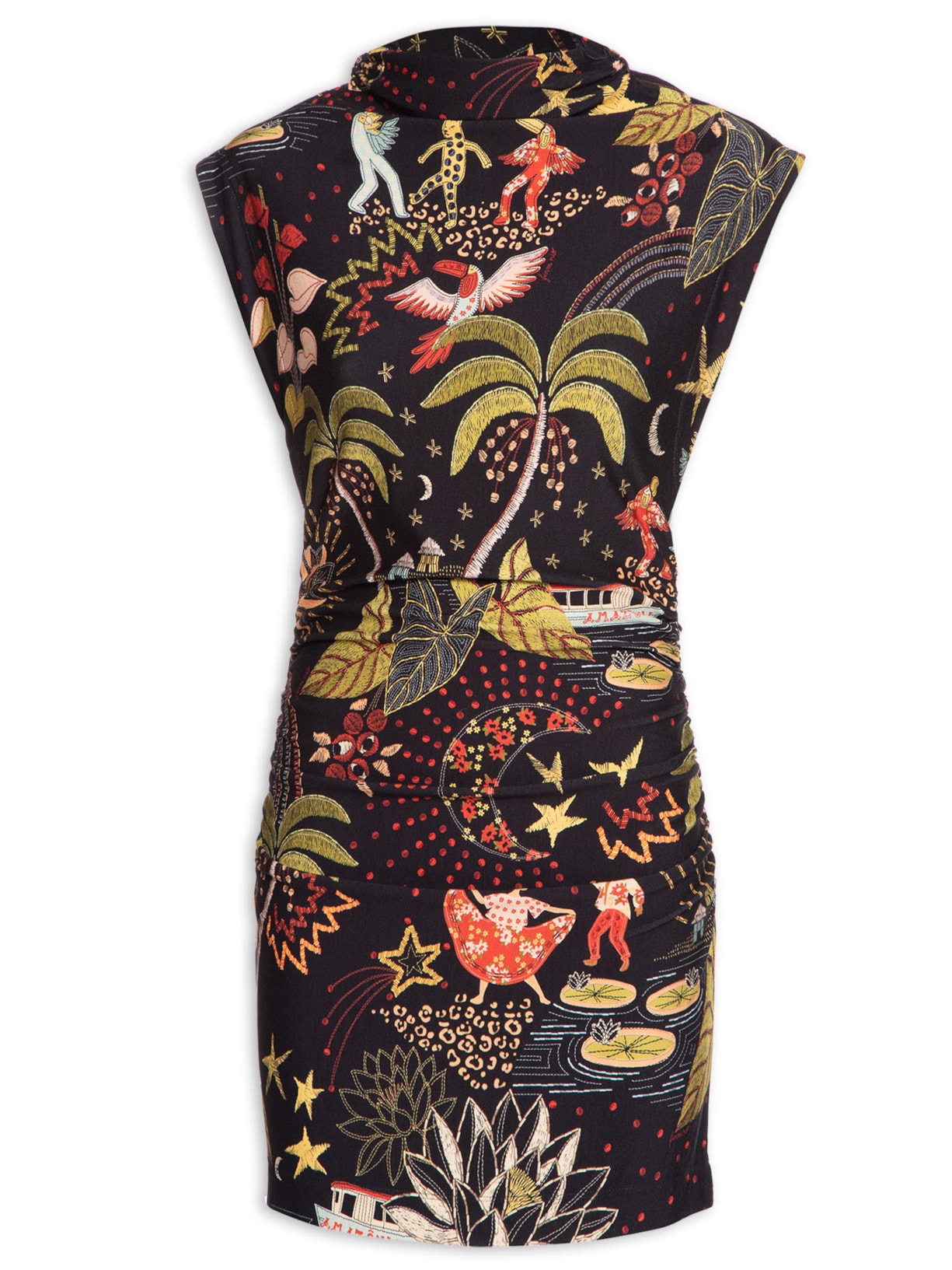 Vestido Franzido Carnaval Das Águas Preto Farm