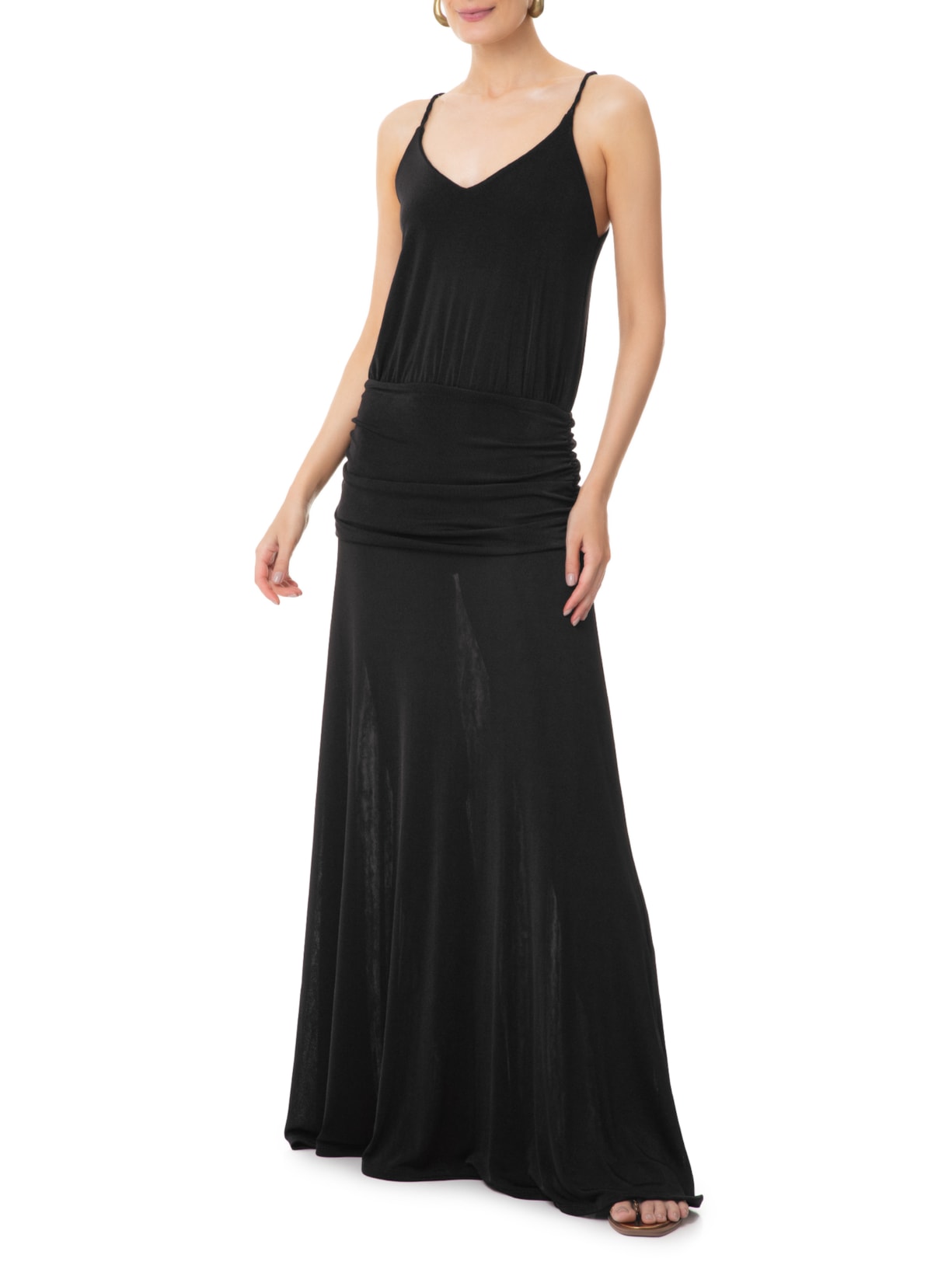 Vestido Franzido Cintura Jersey Preto Dress To