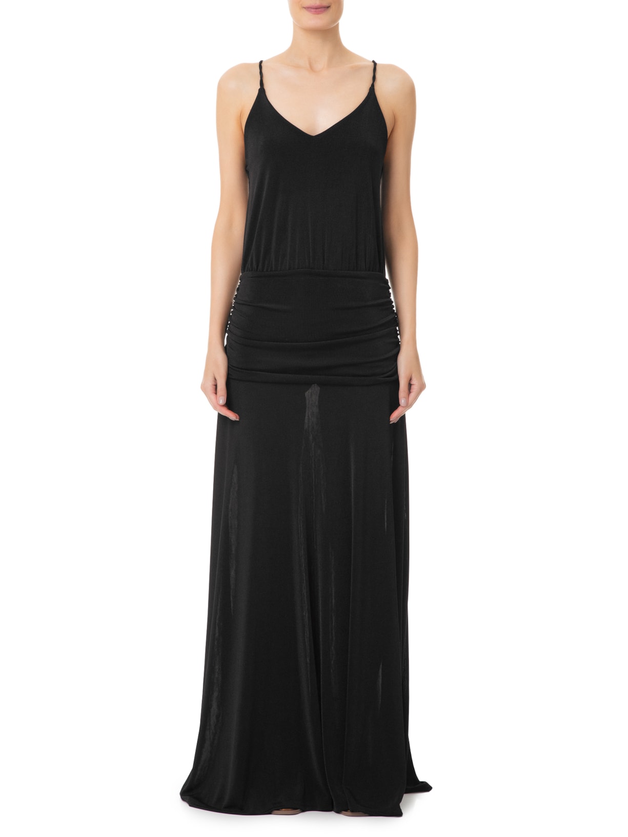 Vestido Franzido Cintura Jersey Preto Dress To
