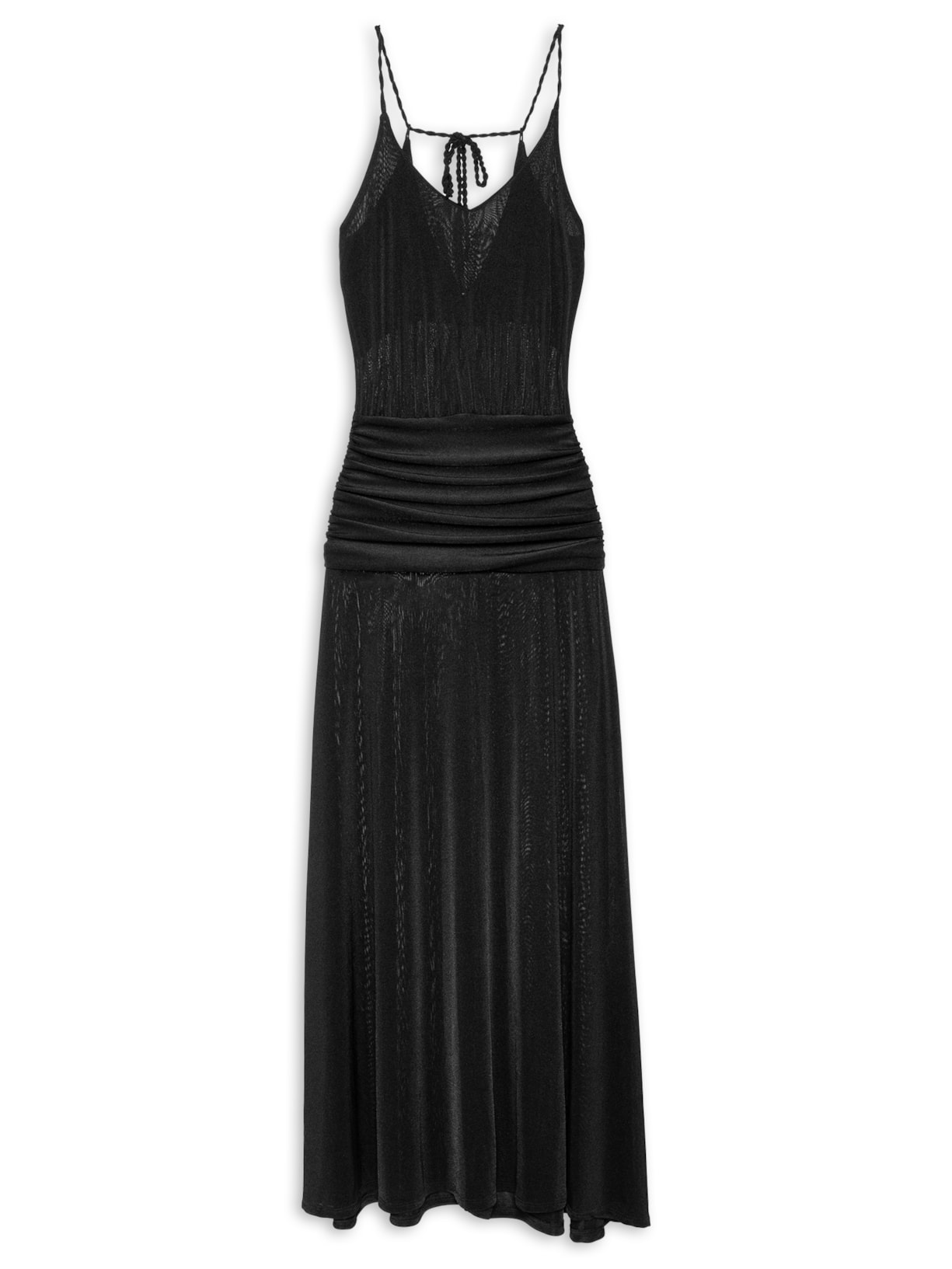 Vestido Franzido Cintura Jersey - Preto
