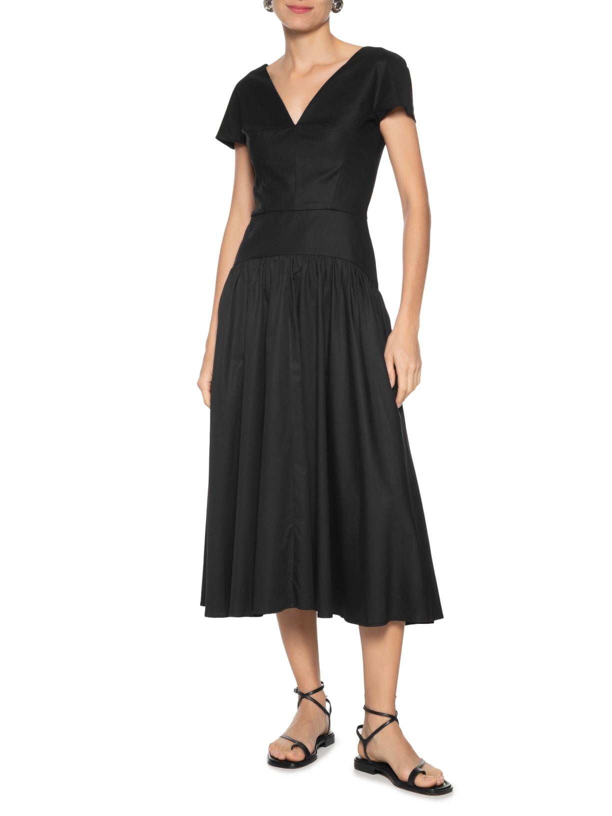 Vestido Franzido Decote V Fianco Preto Andrea Marques