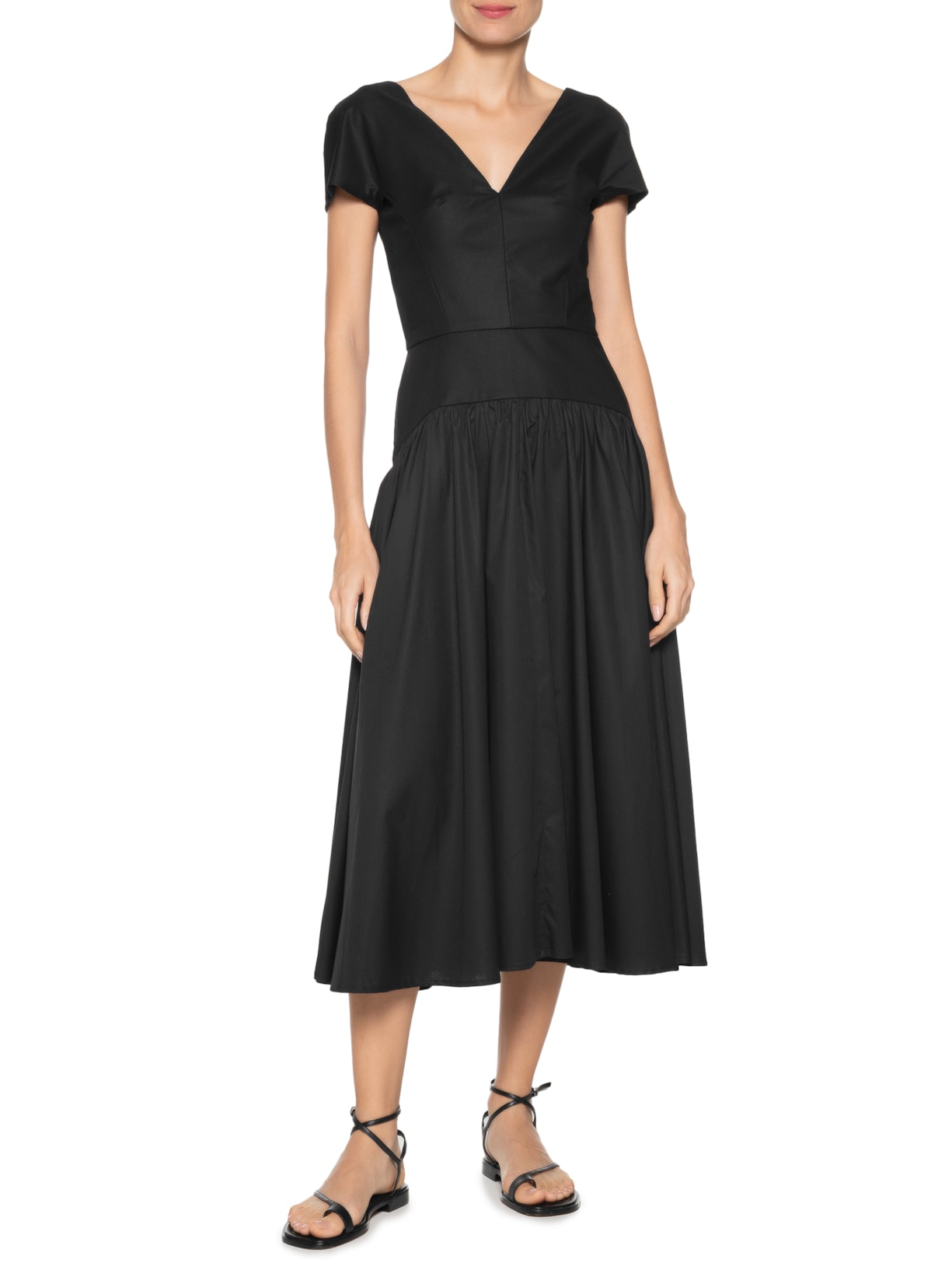 Vestido Franzido Decote V Fianco Preto Andrea Marques