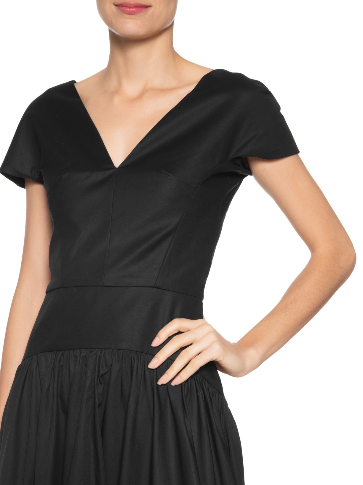 Vestido Franzido Decote V Fianco Preto Andrea Marques