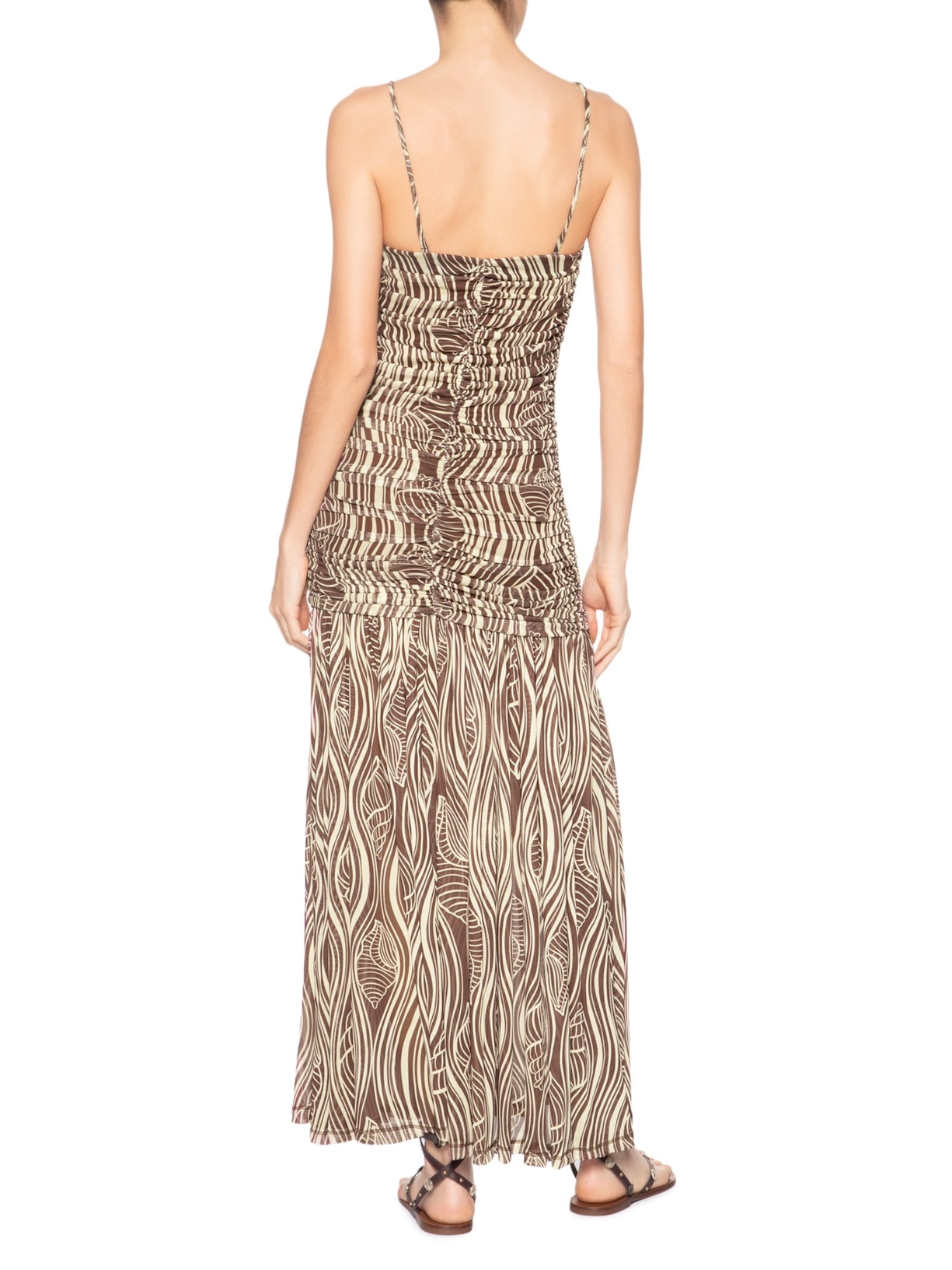 Vestido Franzido Estampa Som Do Mar Marrom Dress To