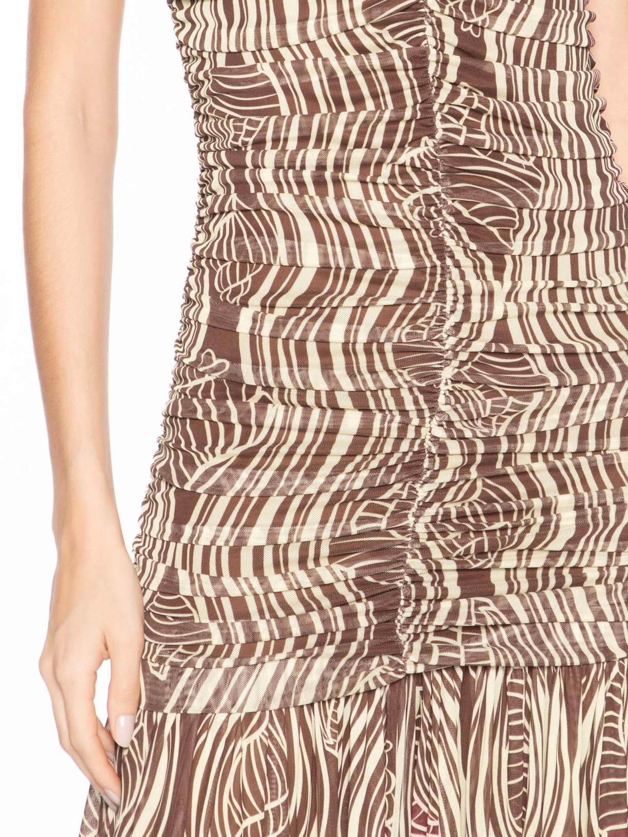 Vestido Franzido Estampa Som Do Mar Marrom Dress To