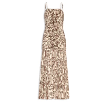 Vestido Franzido Estampa Som Do Mar - Marrom