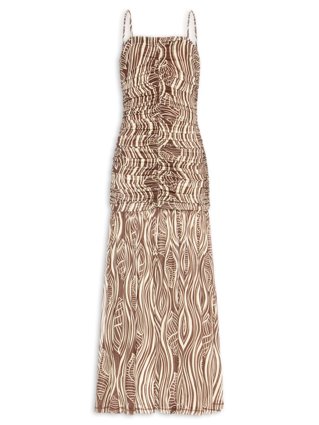 Vestido Franzido Estampa Som Do Mar - Marrom