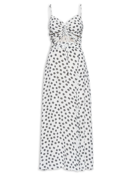 Vestido Franzido Frente Gravataria - Branco