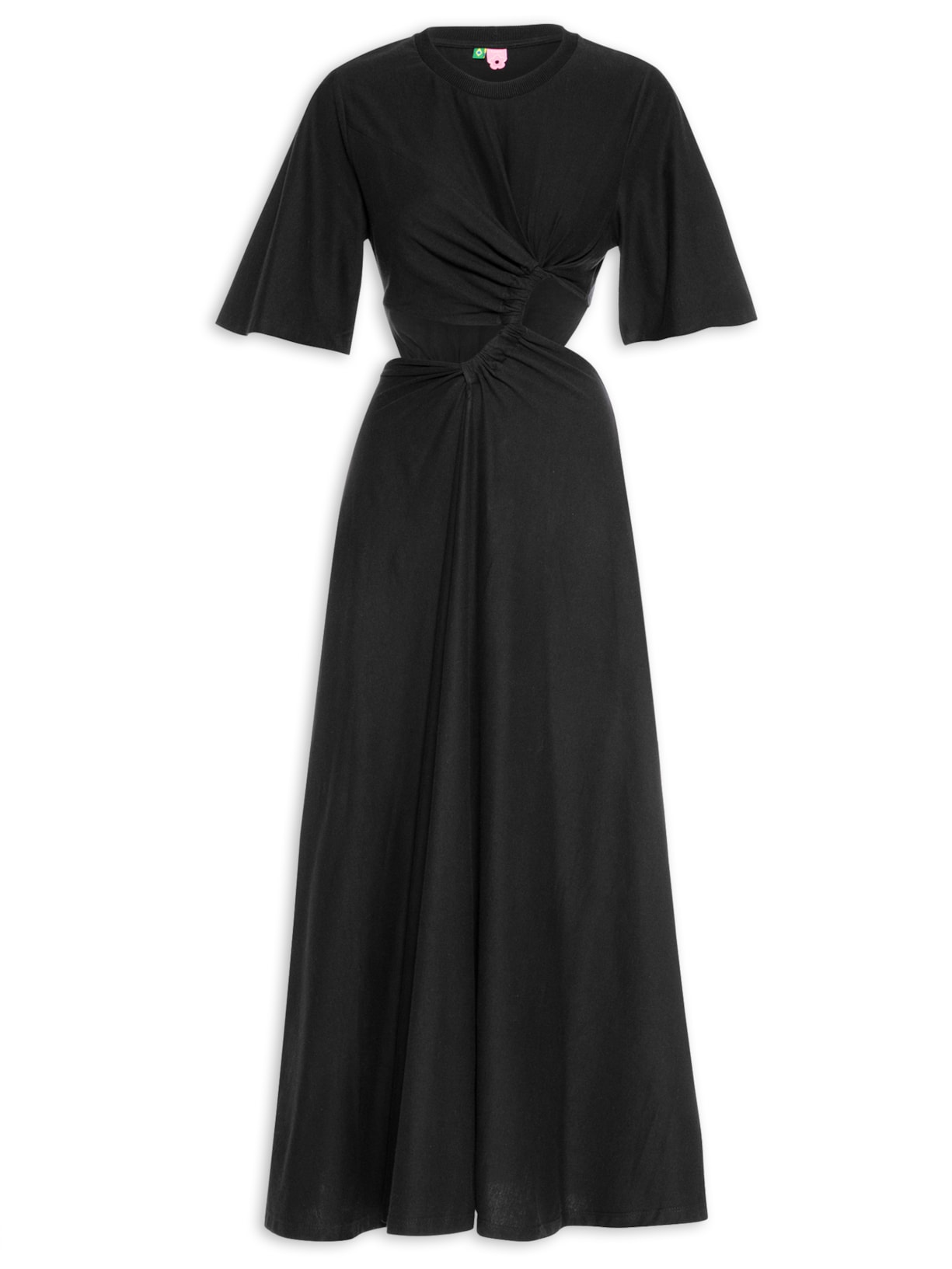 Vestido Franzido Frente - Preto