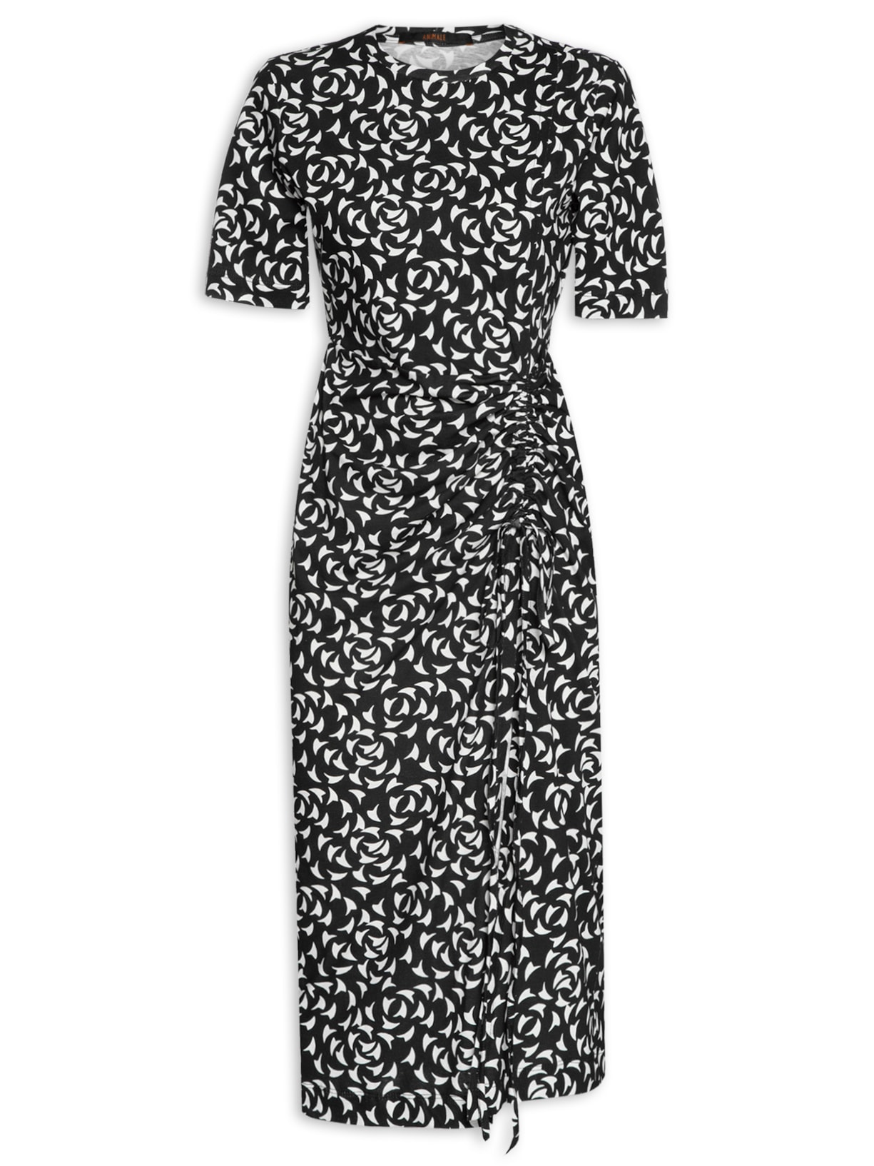 Vestido Franzido Geo Caminhos - Preto