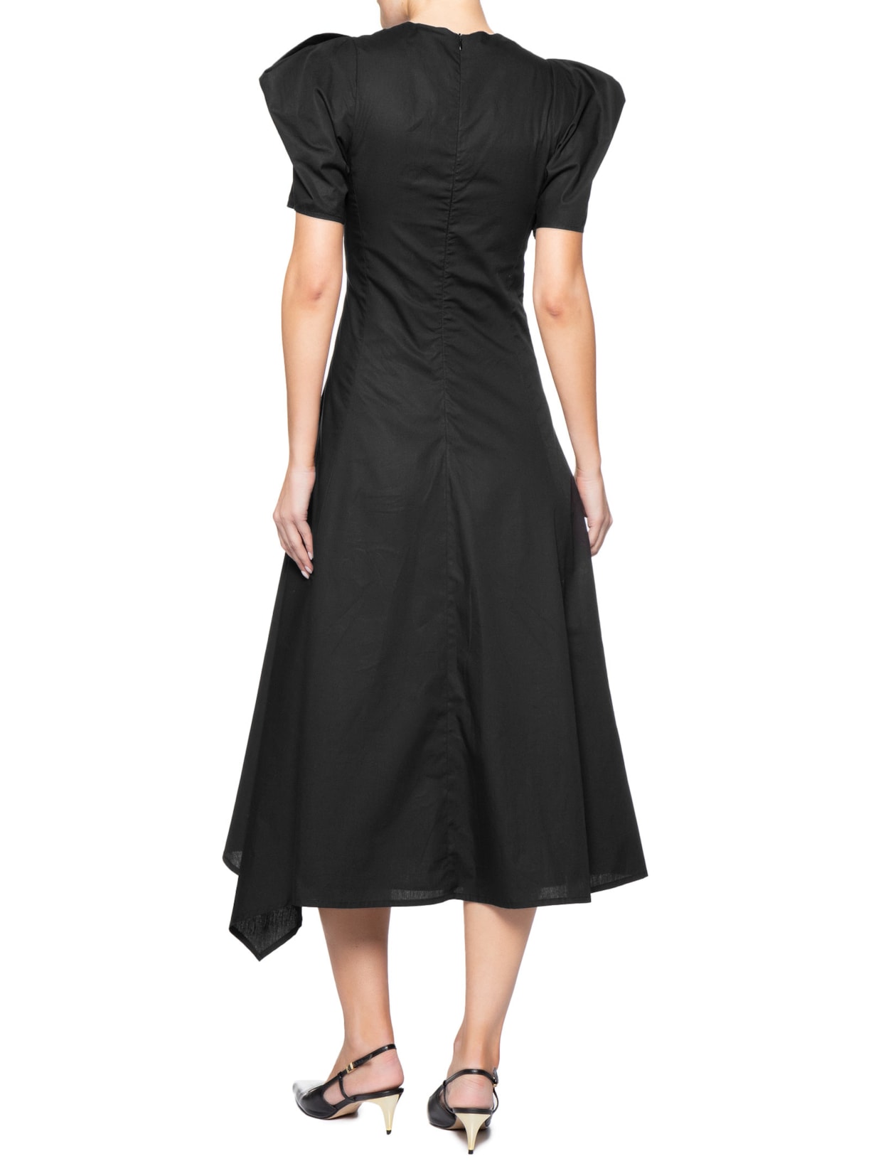 Vestido Franzido Lateral Manga Pregas Preto Andrea Marques