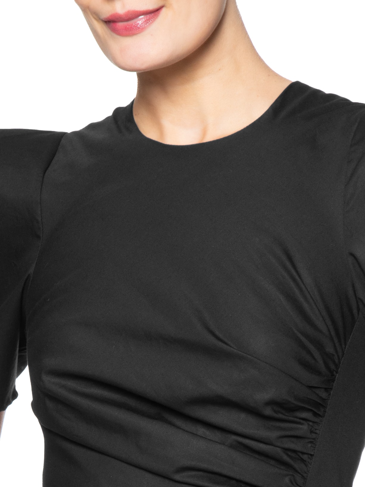 Vestido Franzido Lateral Manga Pregas Preto Andrea Marques