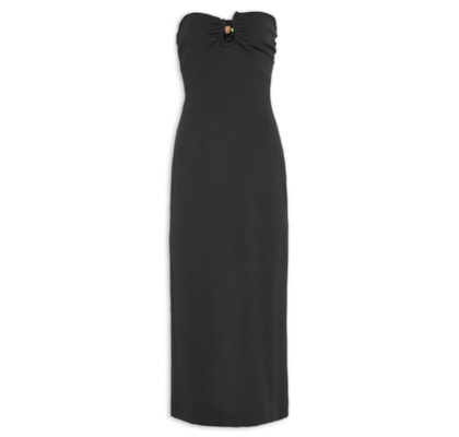 Vestido Franzido Midi - Preto