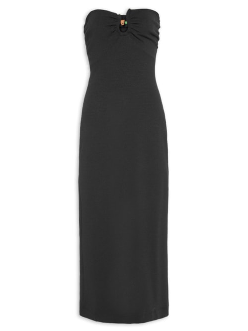 Vestido Franzido Midi - Preto