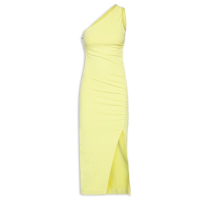 Vestido Franzido Midi Um Ombro Só - Verde