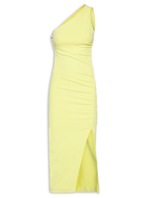 Vestido Franzido Midi Um Ombro Só - Verde