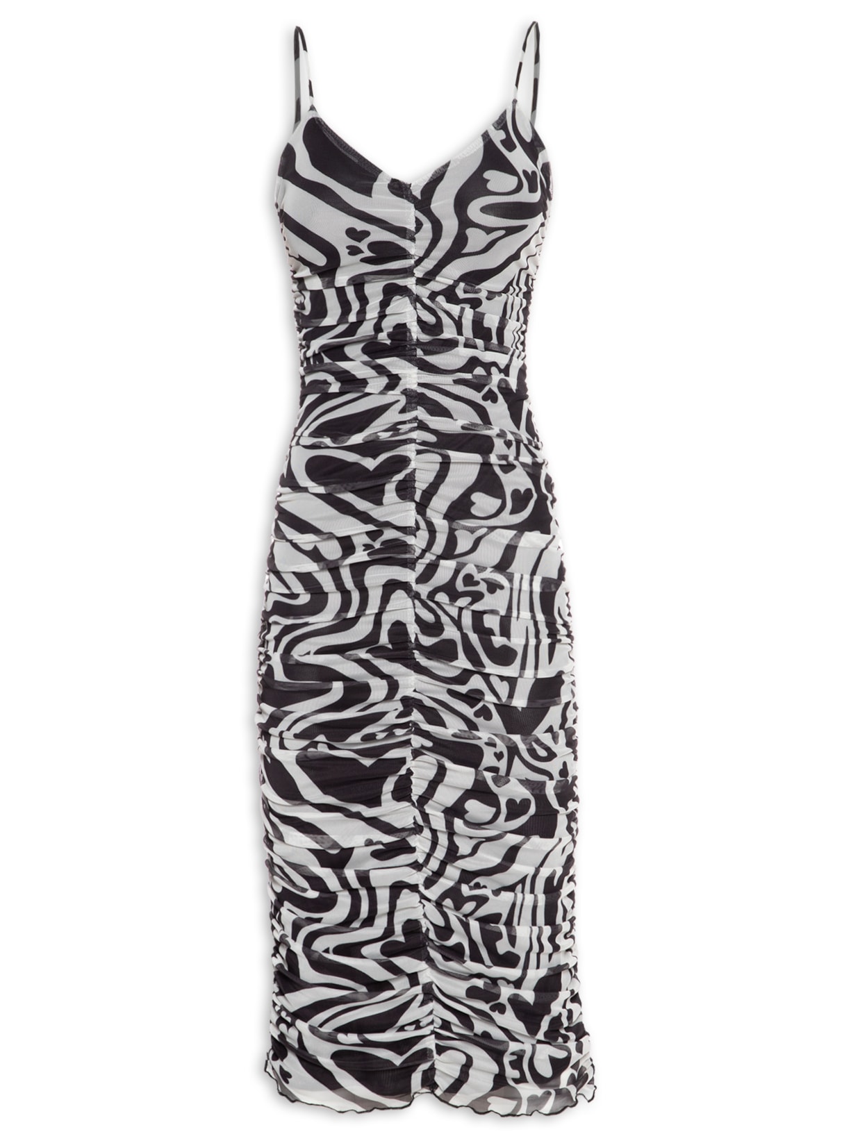 Vestido Franzido Tule Estampa Love Core - Branco