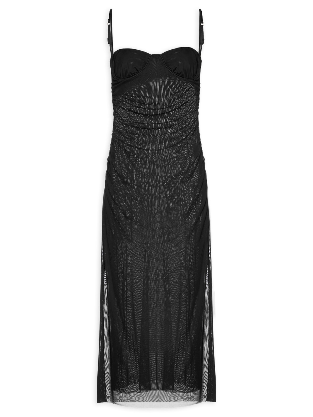 Vestido Franzido Tule - Preto