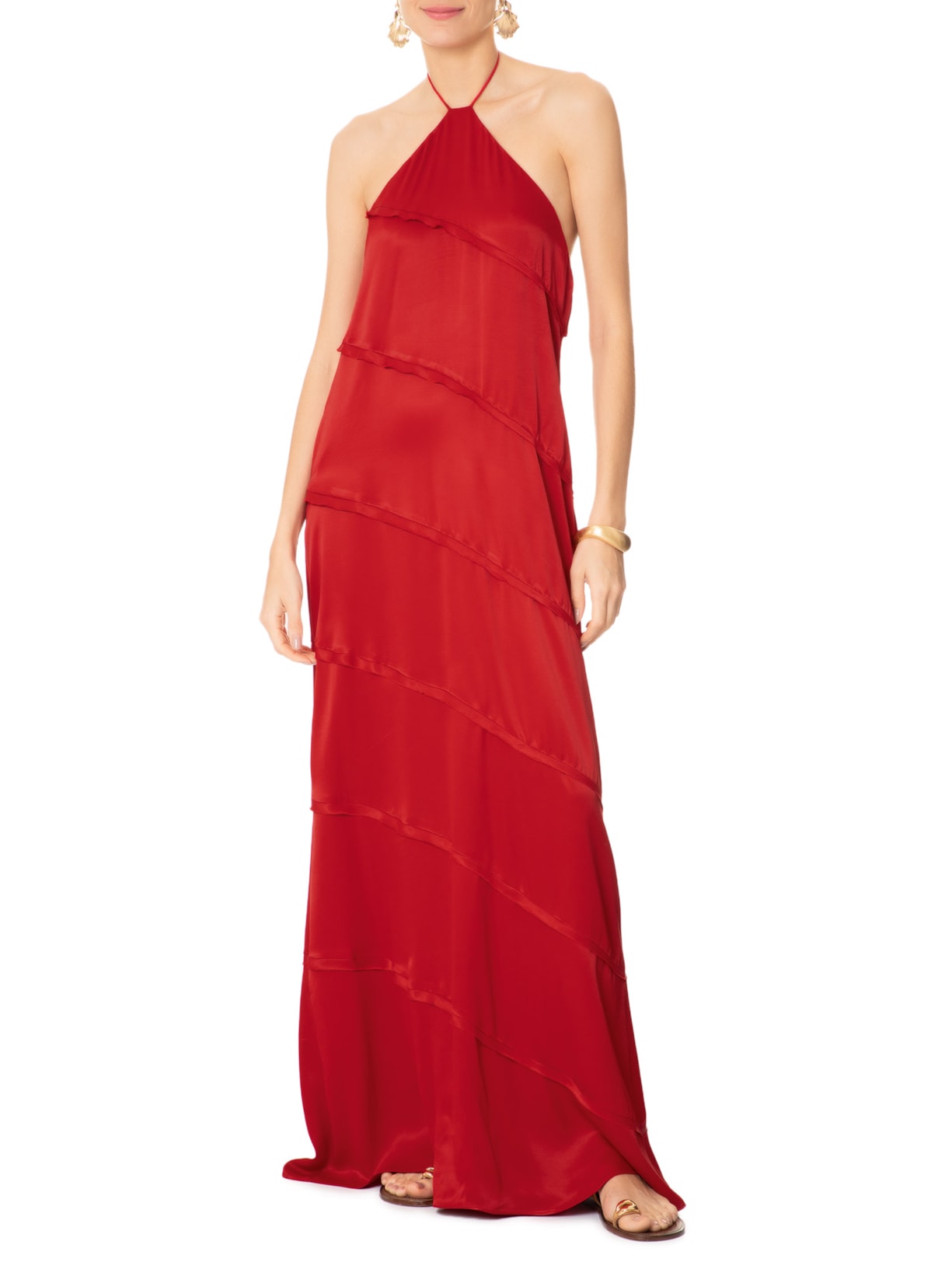 Vestido Frente Única Cetim Vermelho Farm