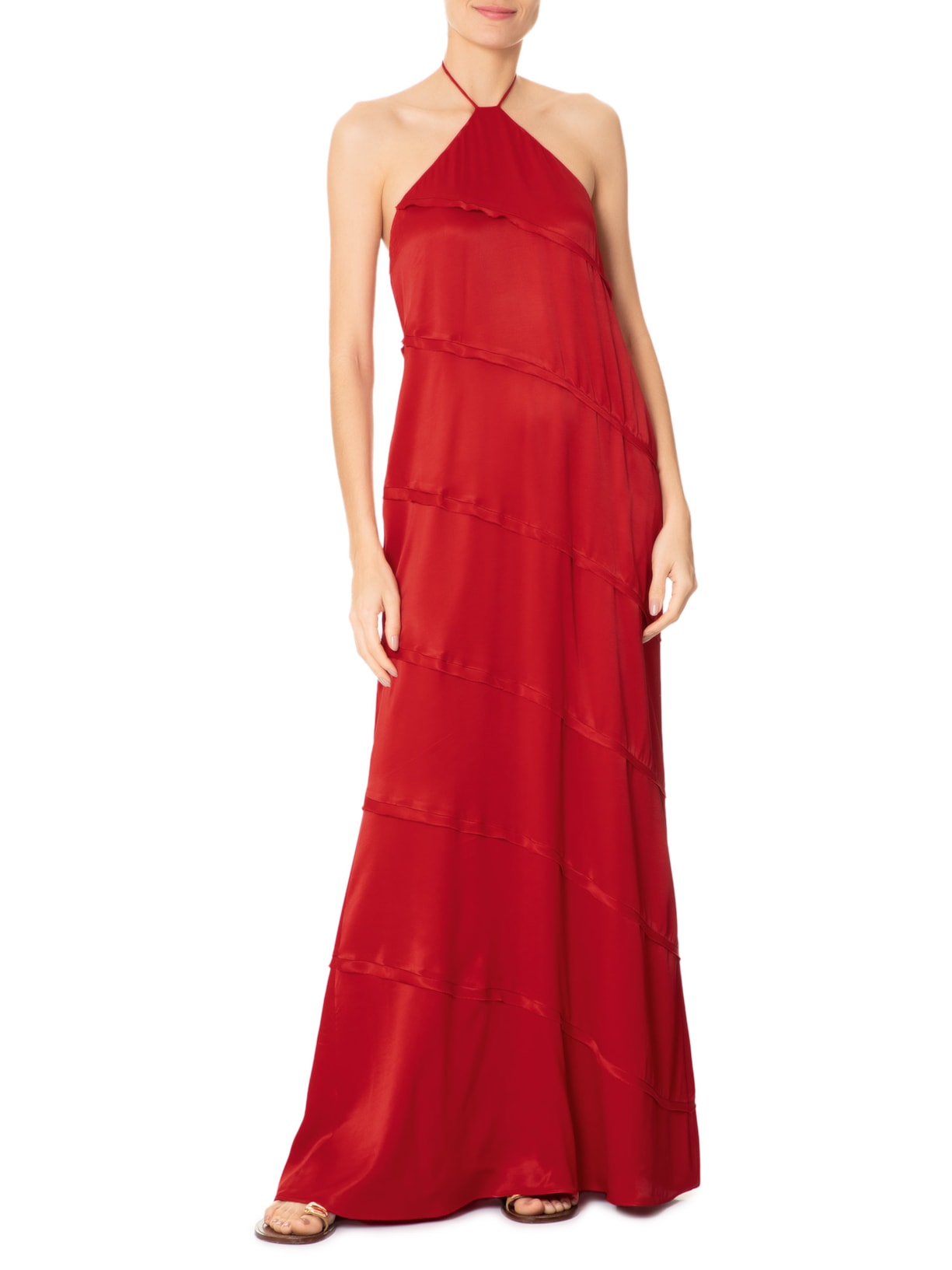 Vestido Frente Única Cetim Vermelho Farm