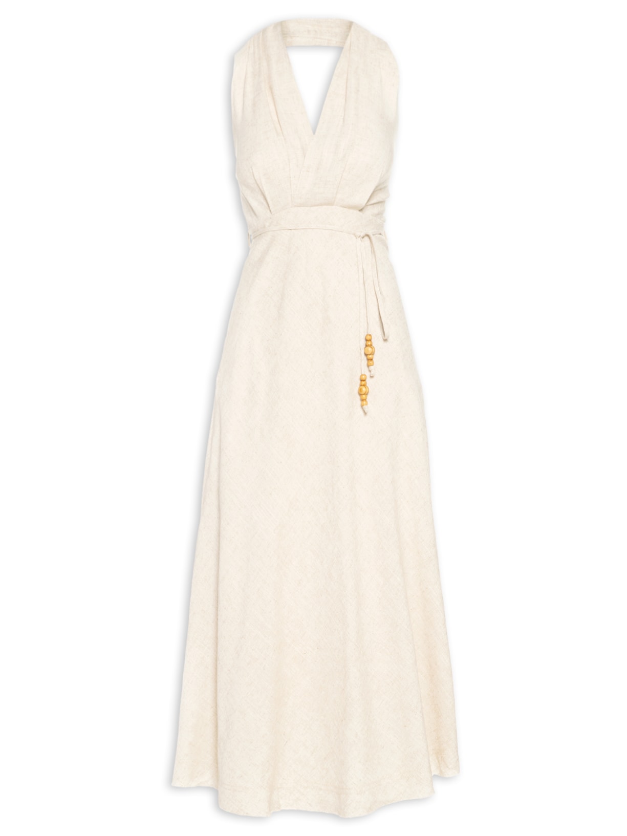 Vestido Frente única Em Linho Misto - Bege