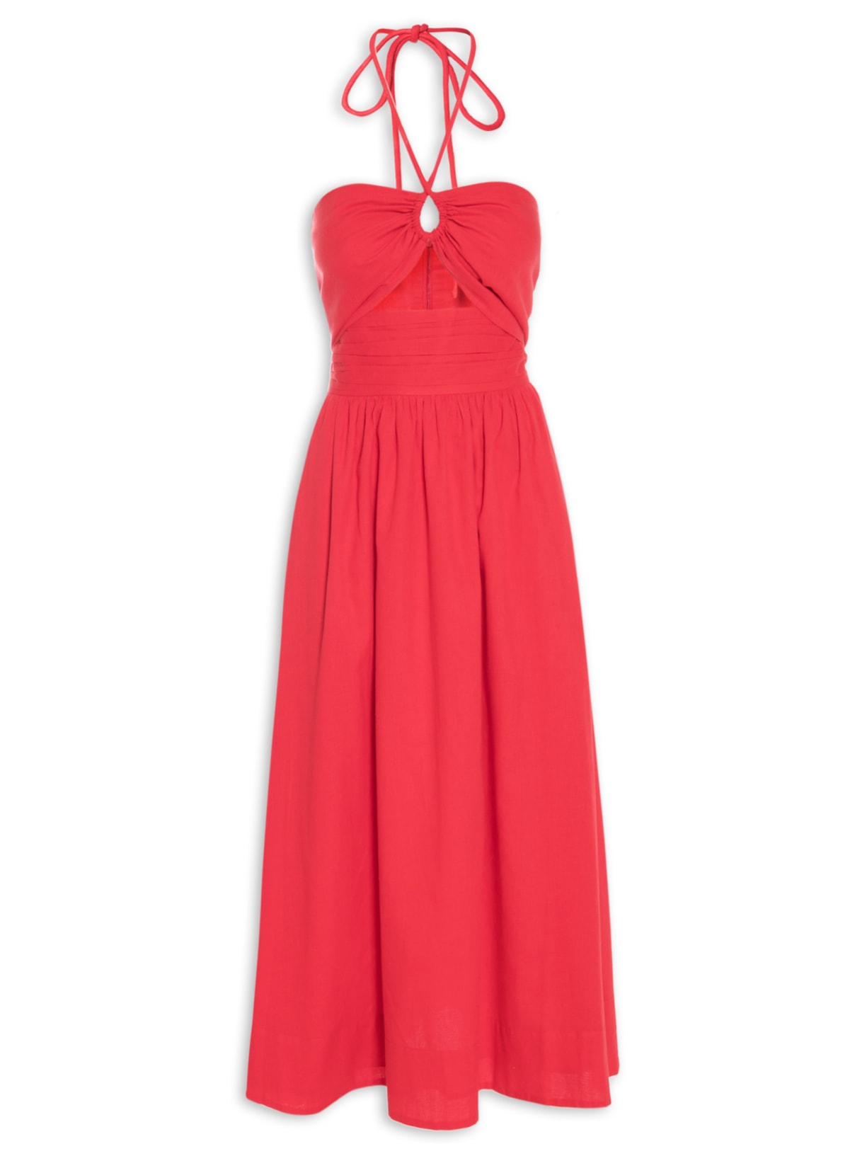 Vestido Frente única Franzido - Vermelho