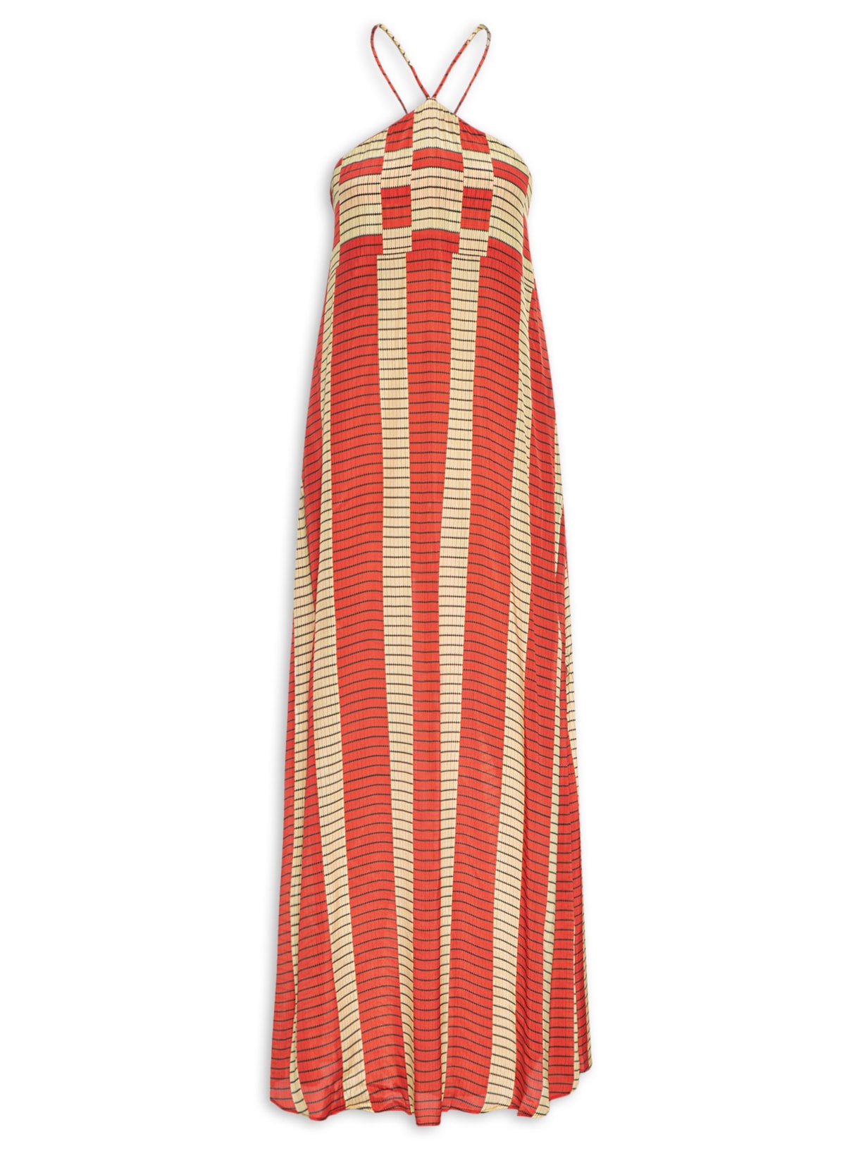 Vestido Frente Única Listra Raia - Vermelho