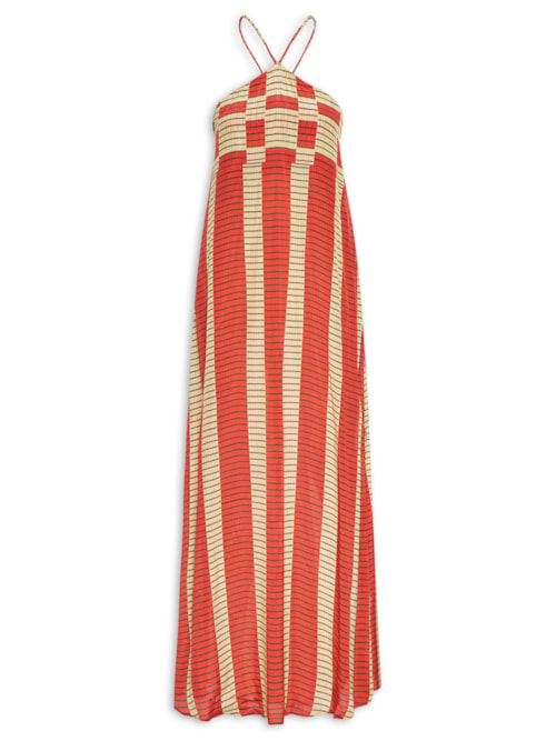 Vestido Frente Única Listra Raia - Vermelho