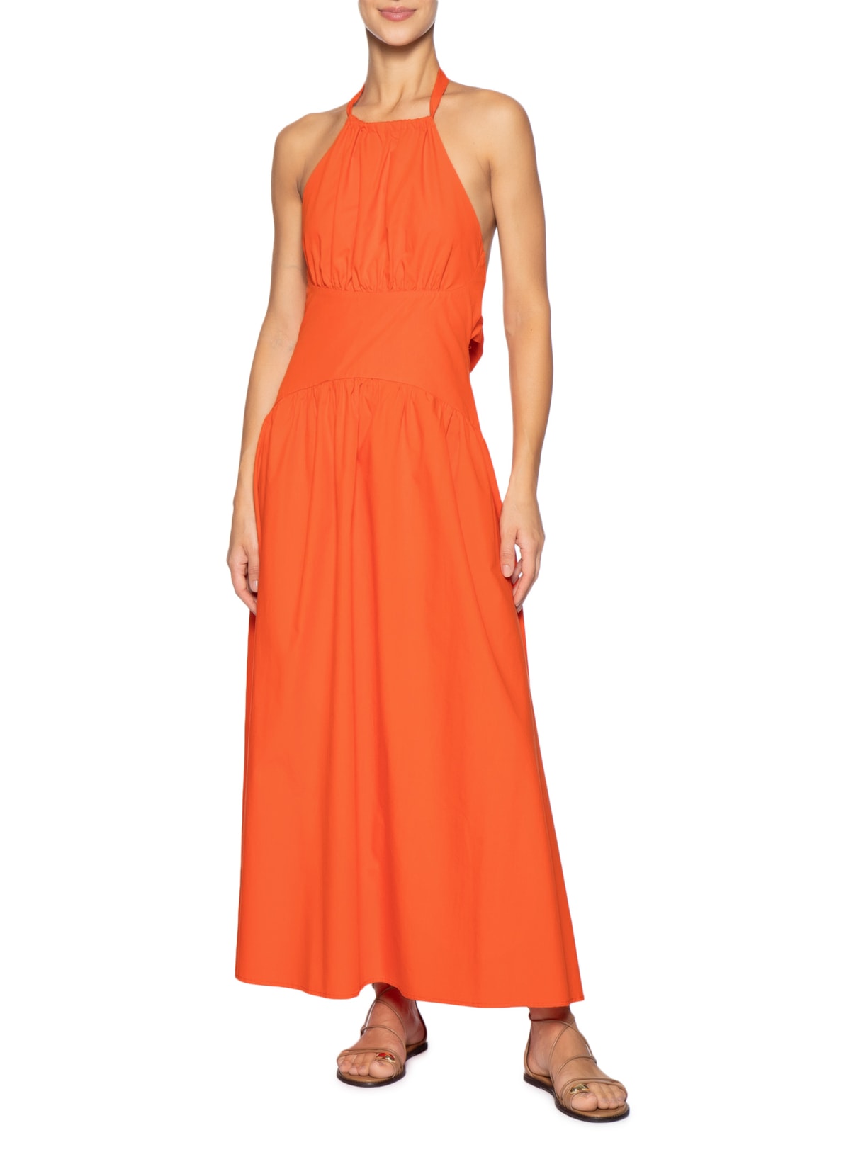 Vestido Frente Única Midi Laranja Farm