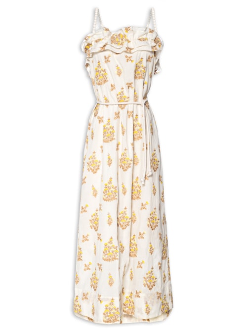 Vestido Gandhi Floral - Bege