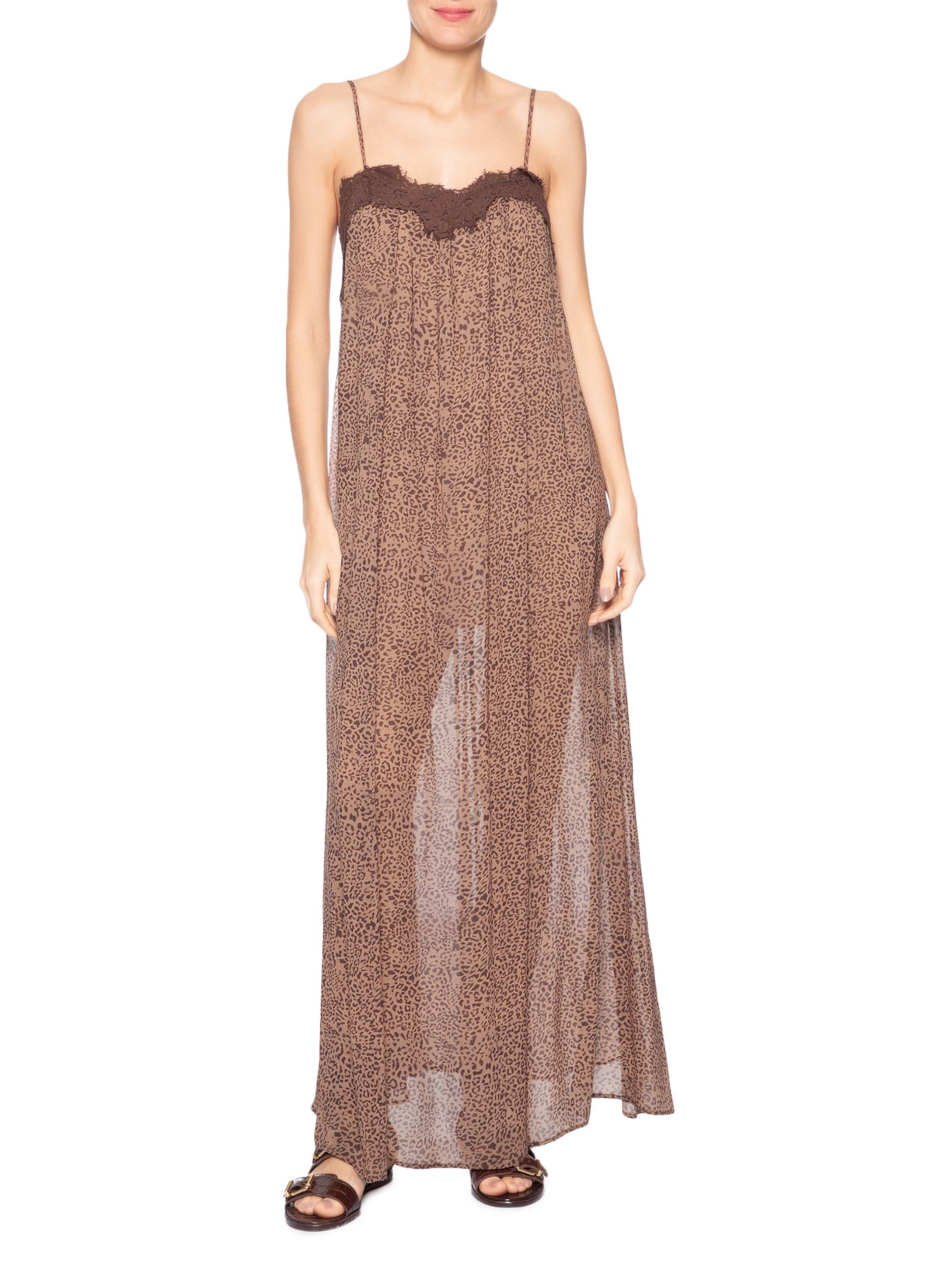 Vestido GGT Estampa Onça Manchada Marrom Animale Jeans