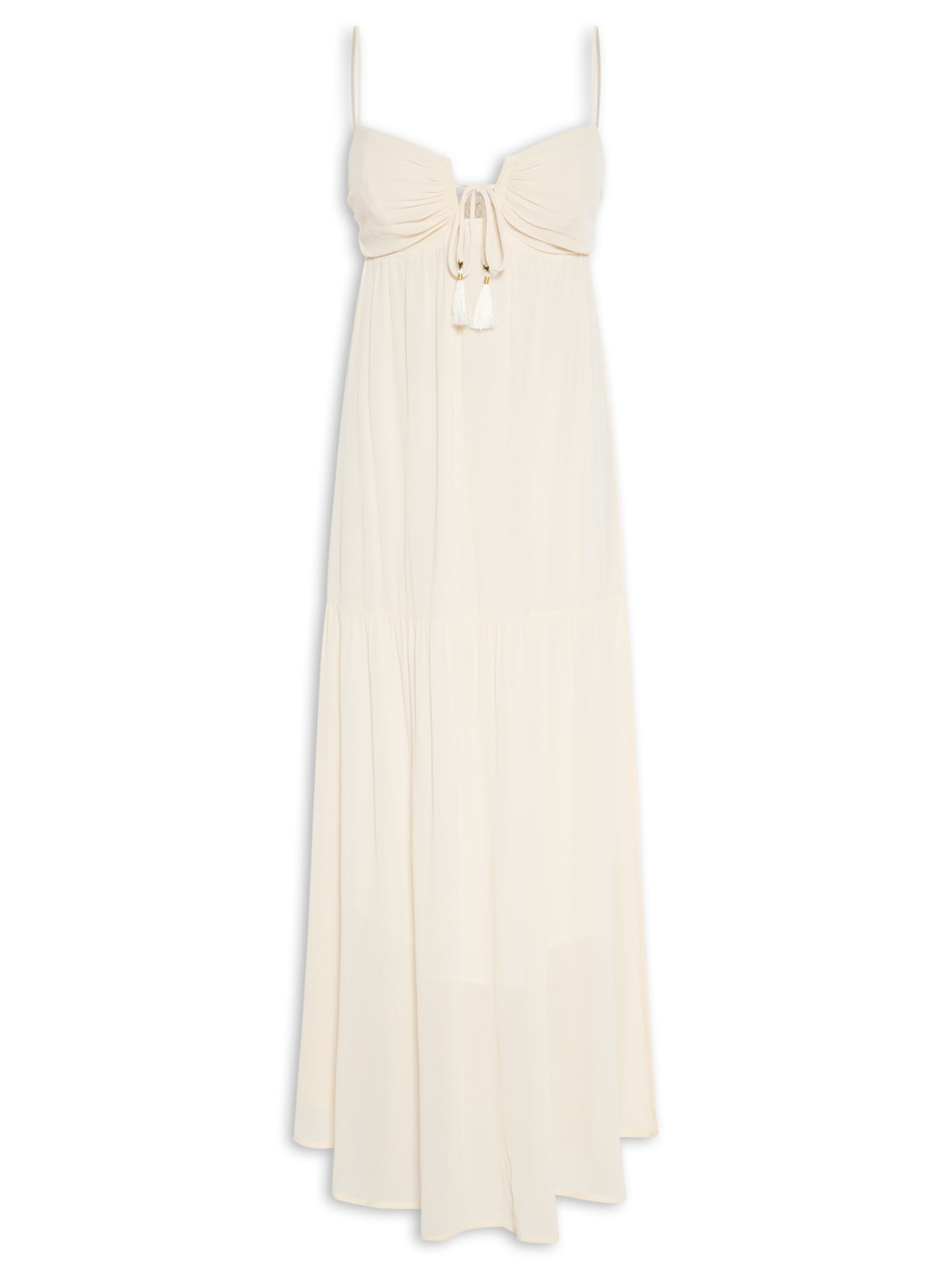 Vestido Ggt Longo Busto Pregueado - Bege