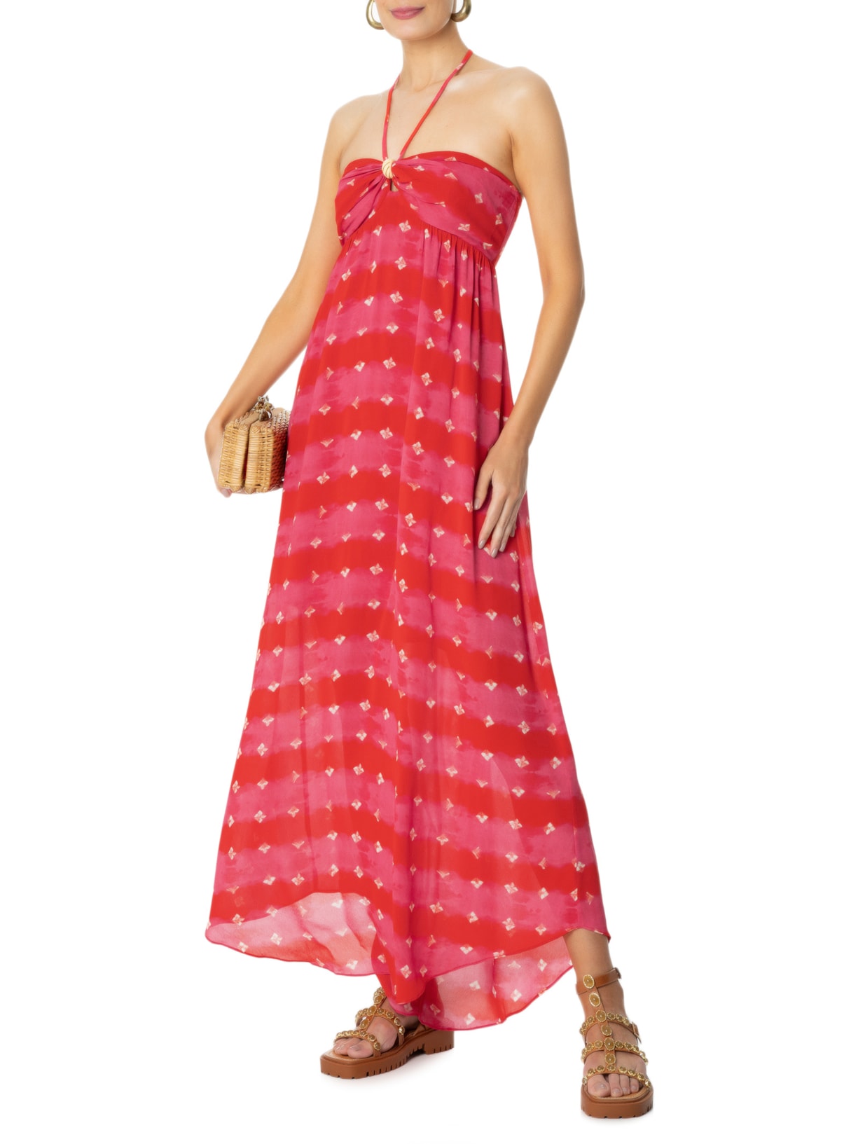 Vestido Ggt Longo Estampa Ibiza Vermelho Maria Filó