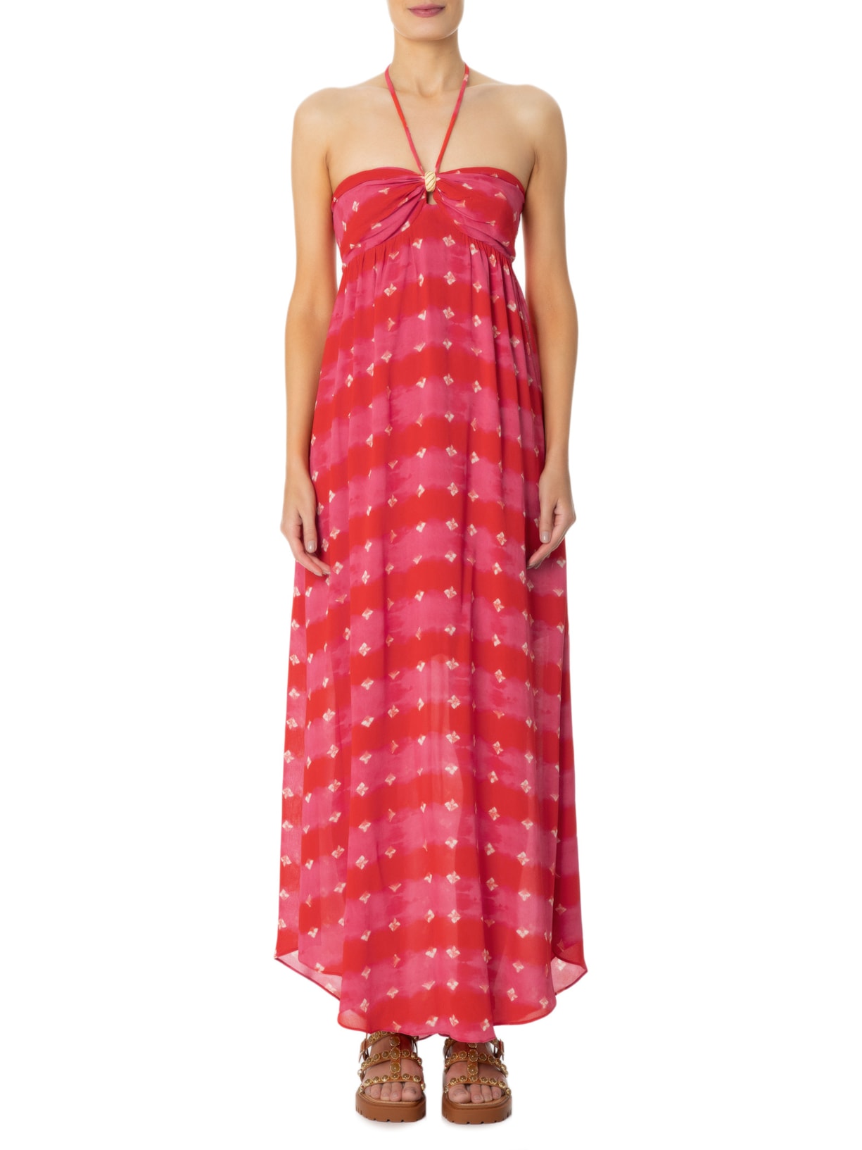 Vestido Ggt Longo Estampa Ibiza Vermelho Maria Filó