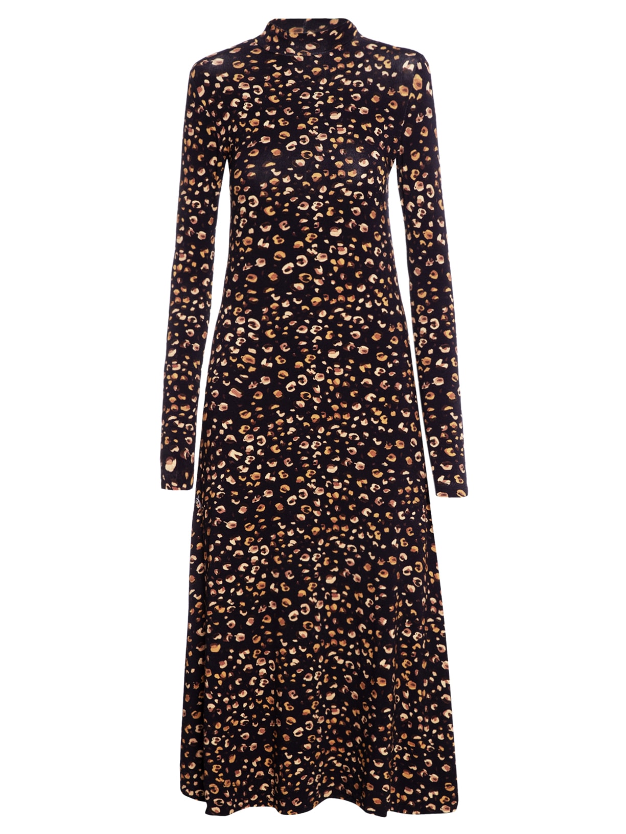 Vestido Gola Alta Estampa Onça Guache - Preto