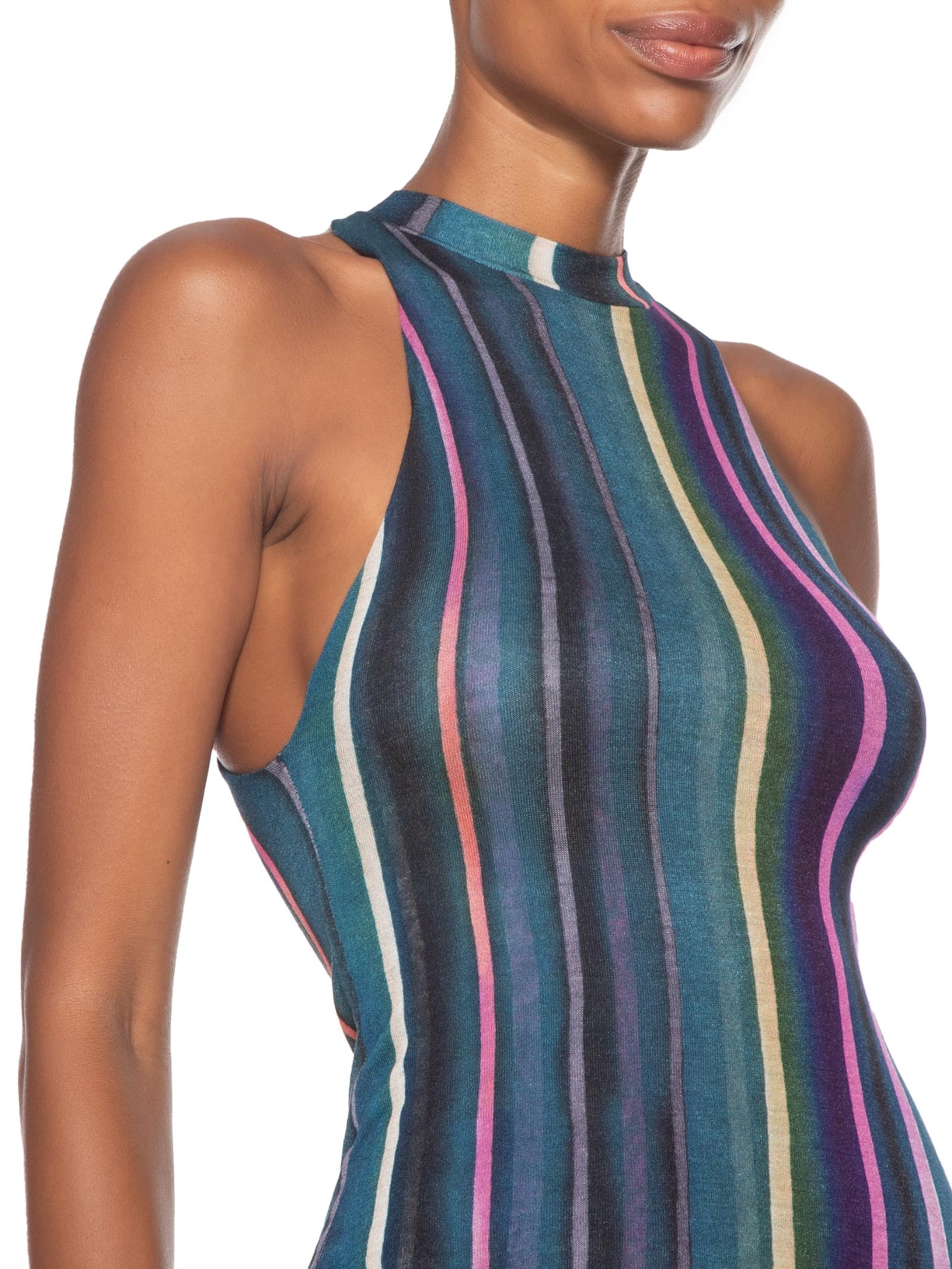 Vestido Gola Alta Manga Tr Estampado Azul Animale