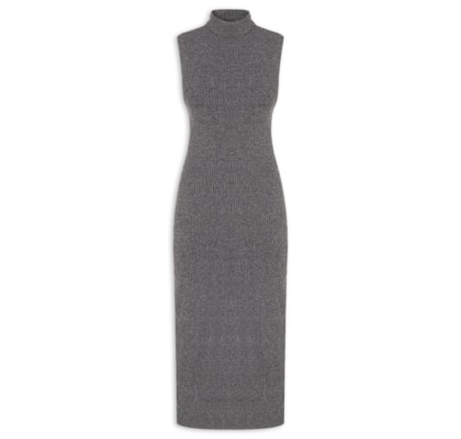 Vestido Gola Alta Mescla Sem Manga - Cinza