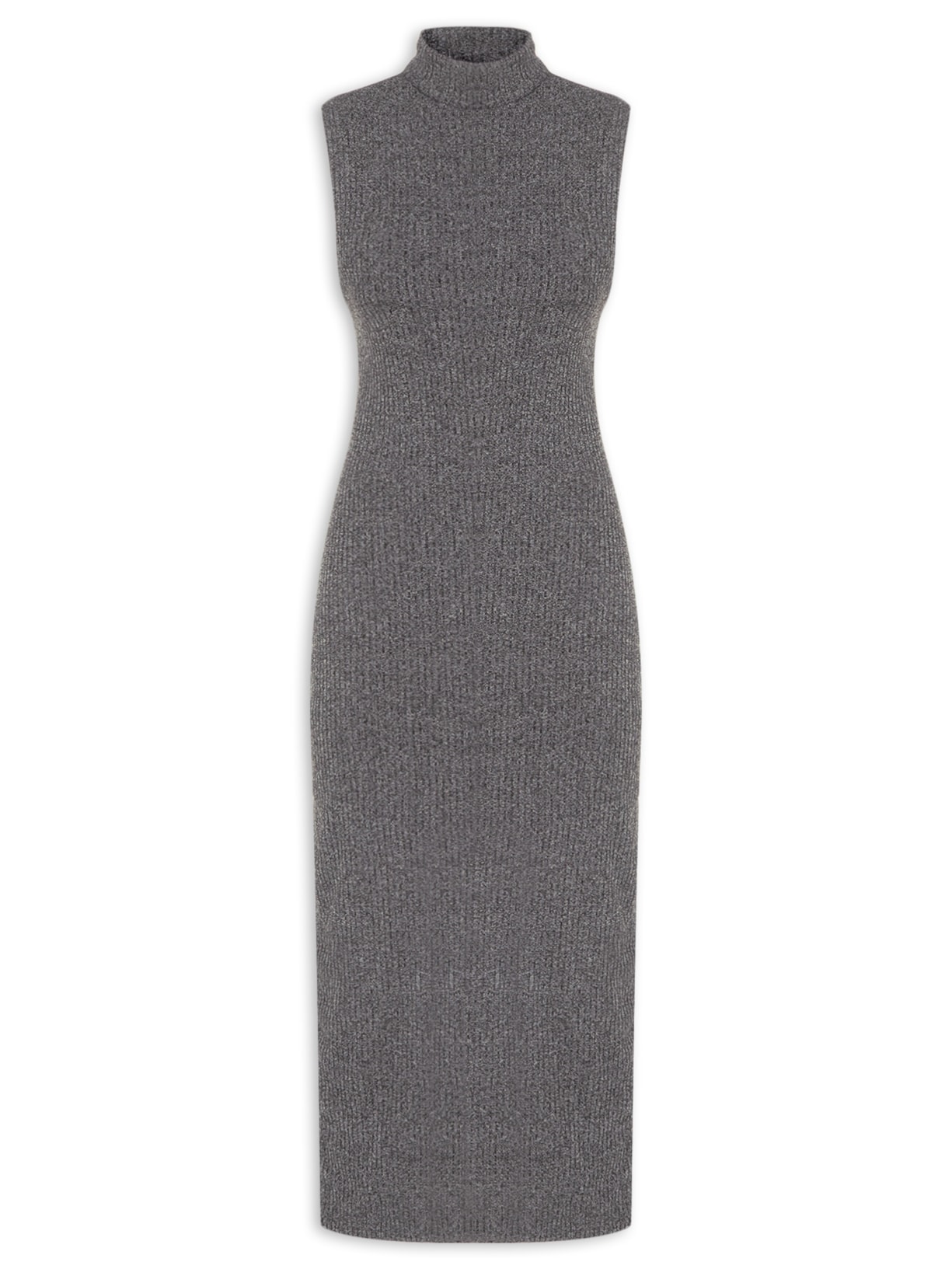 Vestido Gola Alta Mescla Sem Manga - Cinza