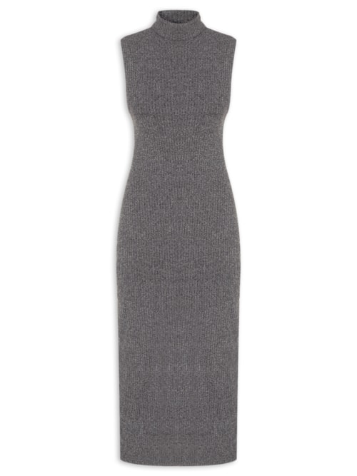 Vestido Gola Alta Mescla Sem Manga - Cinza