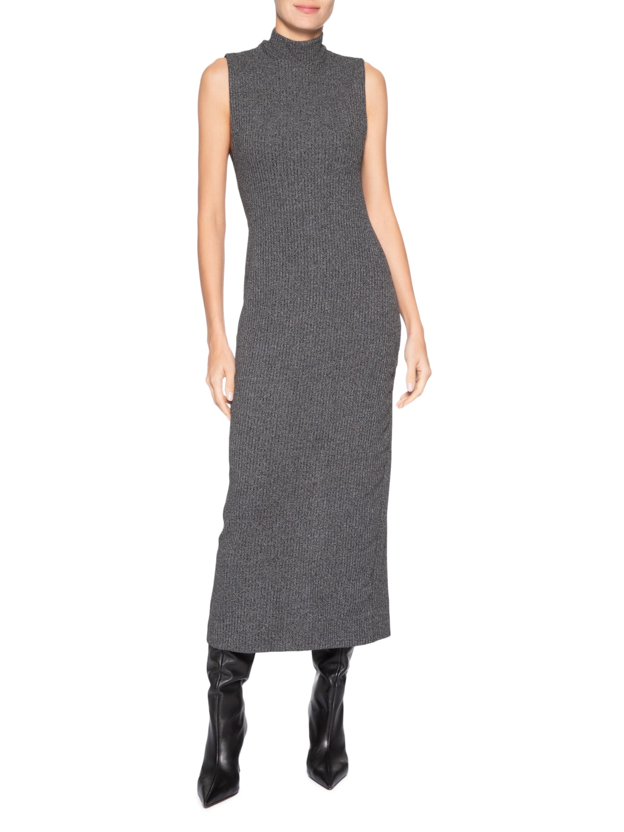 Vestido Gola Alta Mescla Sem Manga Cinza Animale