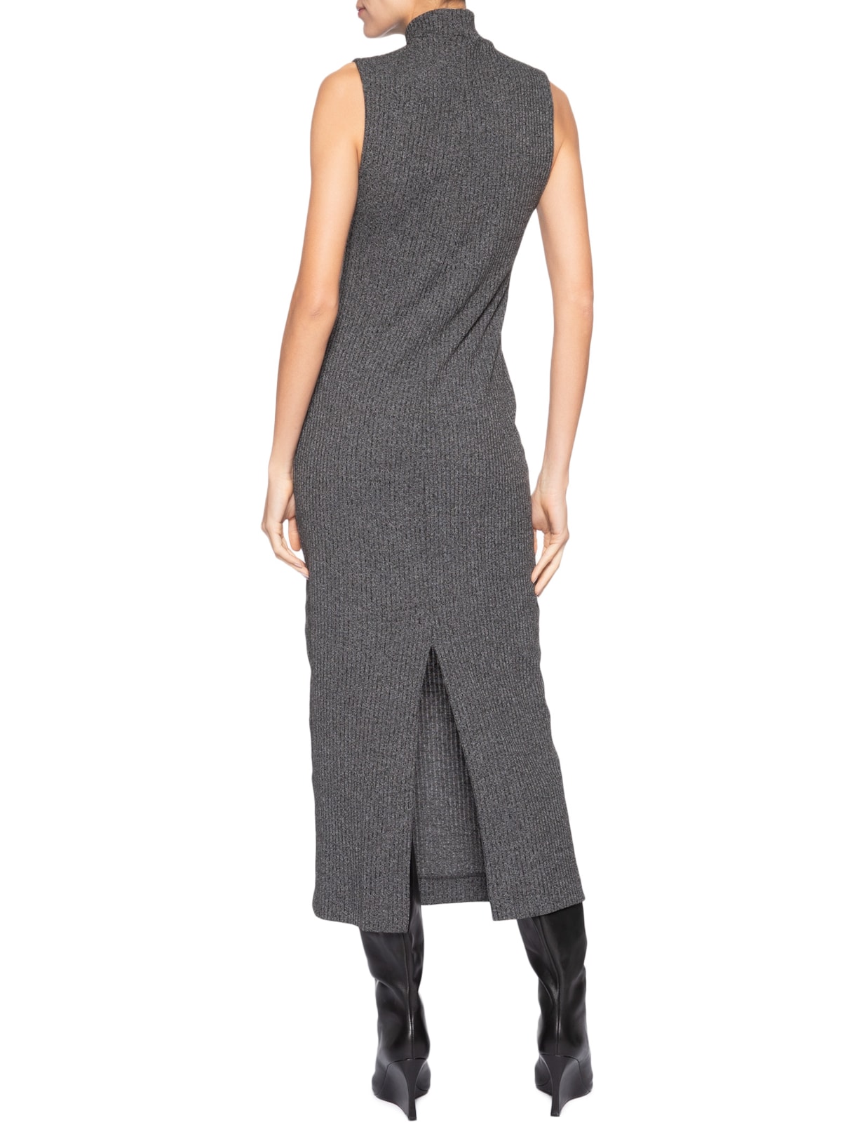 Vestido Gola Alta Mescla Sem Manga Cinza Animale