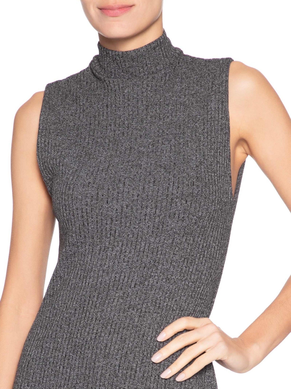 Vestido Gola Alta Mescla Sem Manga Cinza Animale