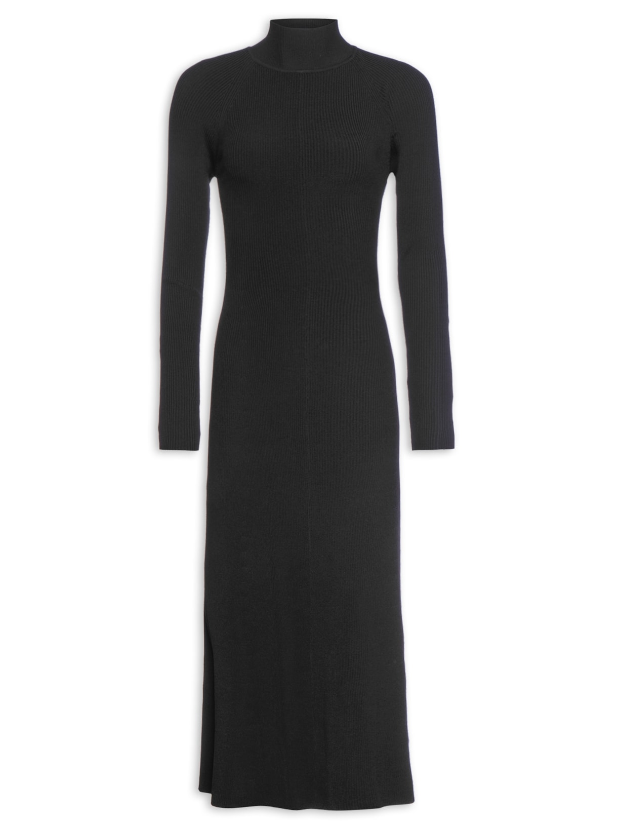 Vestido Gola Alta Tricot Amarração - Preto